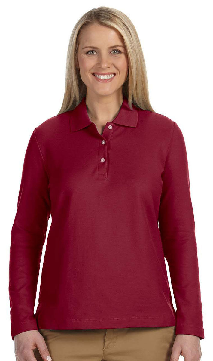 Devon & Jones Women's Three Buttons 100% Cotton Long Sleeve Polo Shirt. D110W | eBay