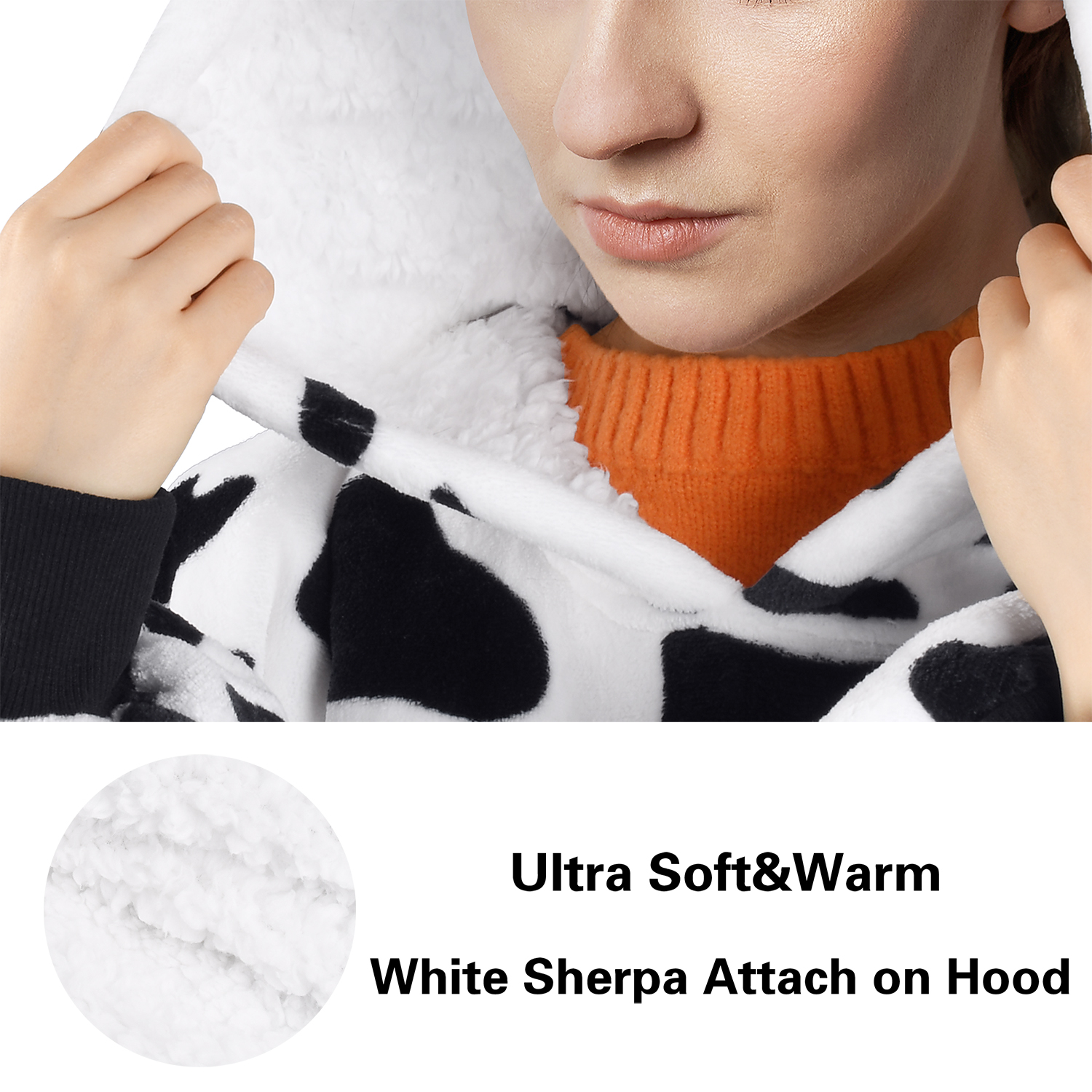 Blanket Sweatshirt Sherpa Dalmatian Fleece Oversized Hoodie with Pocket - Bild 5 von 7