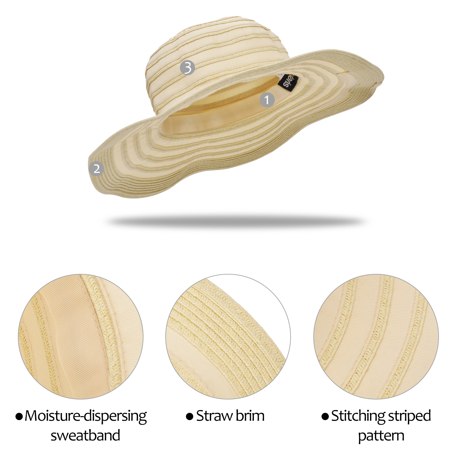 Tirrinia Floppy Straw Sun Hat for Women Striped Foldable Beach Cap Wide Brim - Picture 25 of 54