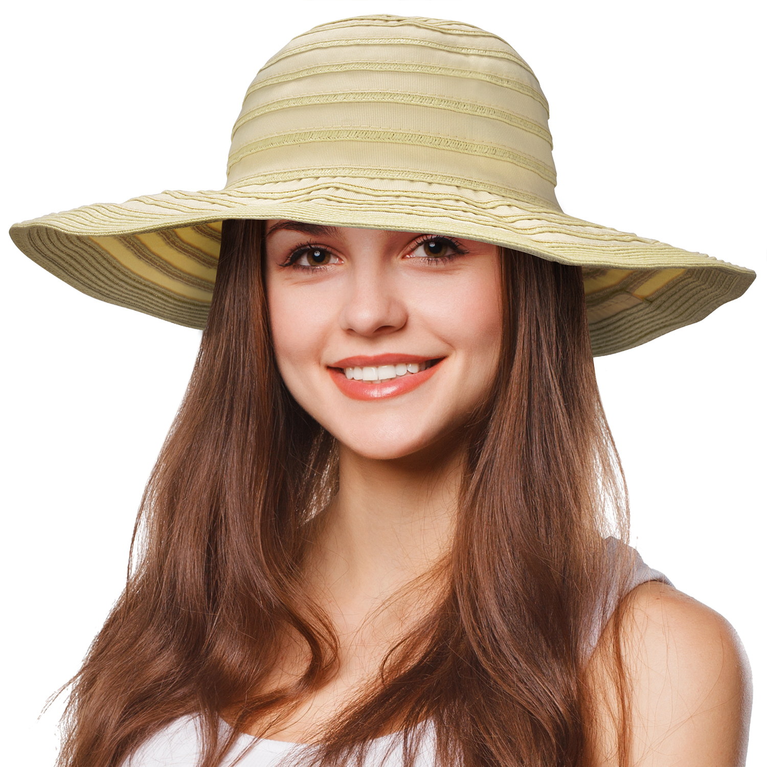 Tirrinia Floppy Straw Sun Hat for Women Striped Foldable Beach Cap Wide Brim - Picture 24 of 54