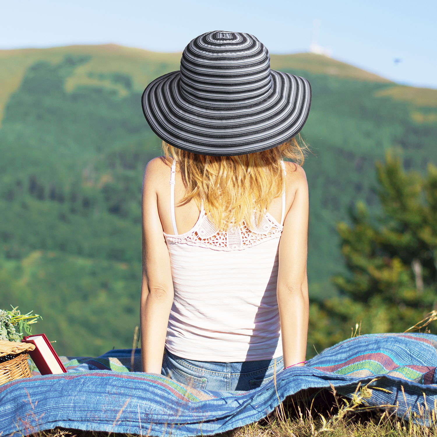 Tirrinia Floppy Straw Sun Hat for Women Striped Foldable Beach Cap Wide Brim - Picture 35 of 54