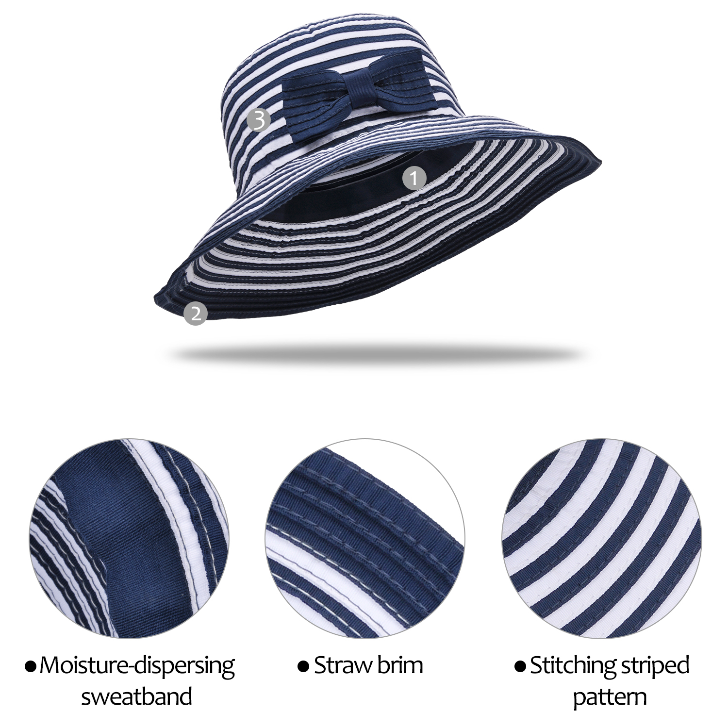 Tirrinia Floppy Straw Sun Hat for Women Striped Foldable Beach Cap Wide Brim - Picture 44 of 54