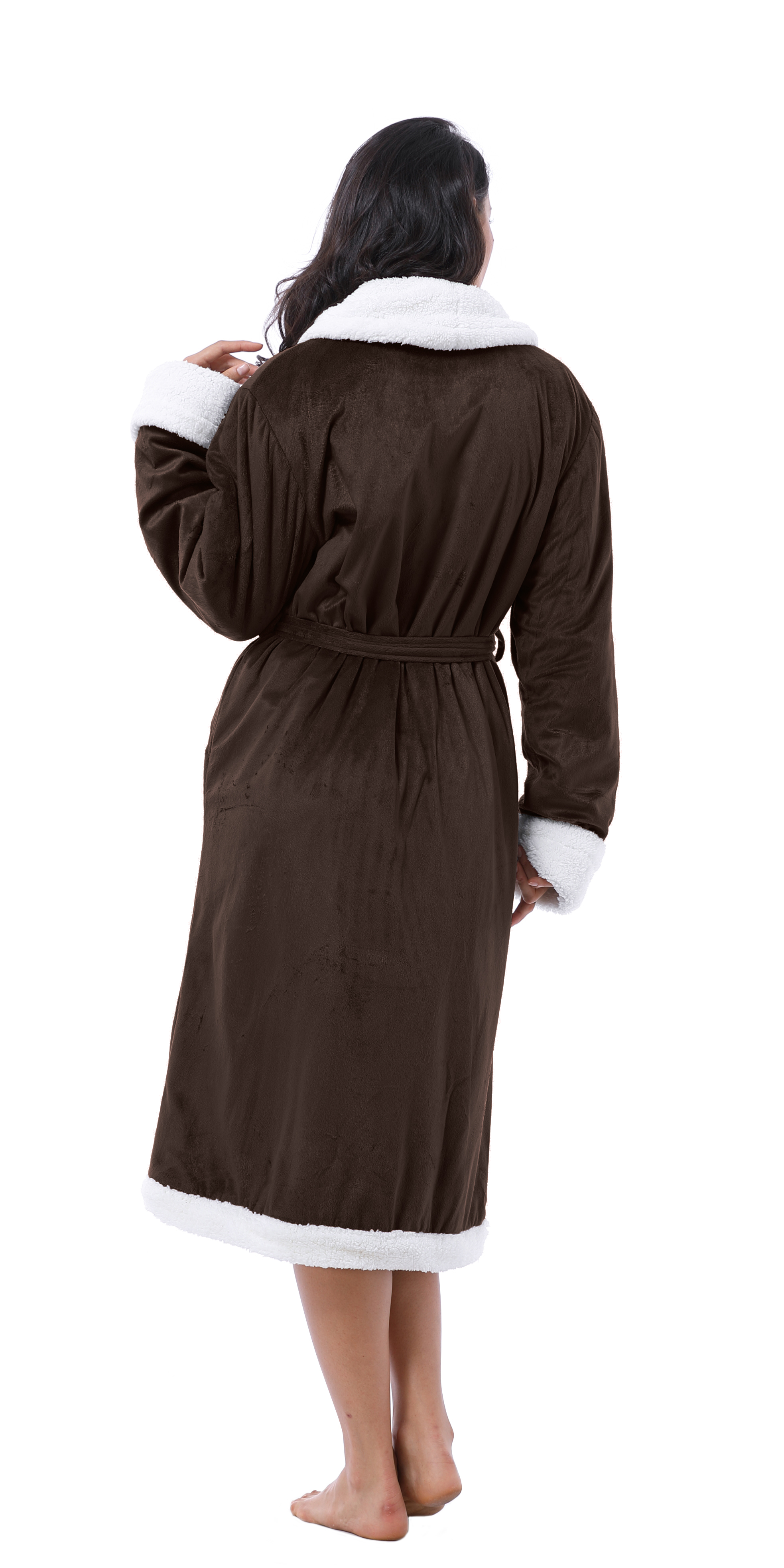 Womens Fleece Sherpa Robe Plush Warm Long Luxury Spa Night Bathrobe Sleepwear - Bild 2 von 21