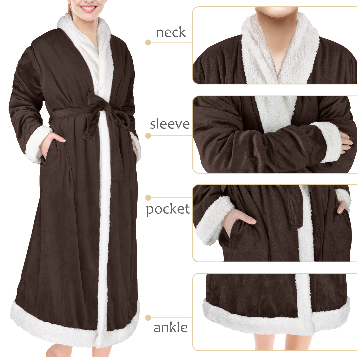 Womens Fleece Sherpa Robe Plush Warm Long Luxury Spa Night Bathrobe Sleepwear - Bild 5 von 21