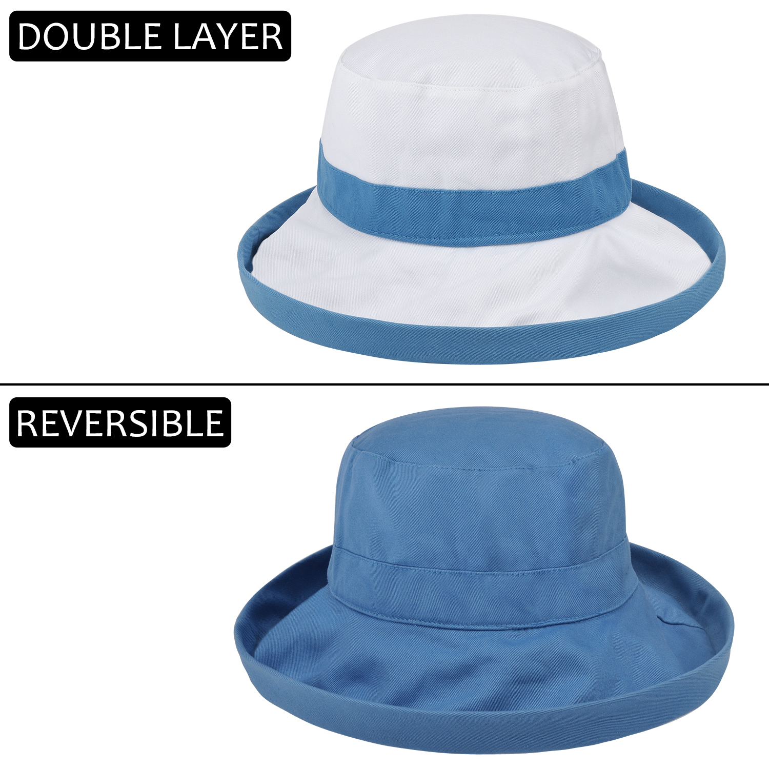 Hurber Womens Straw Wide BrimSun Protection Bucket Hat Floppy Foldable Hat Summer Beach Cap for Travel