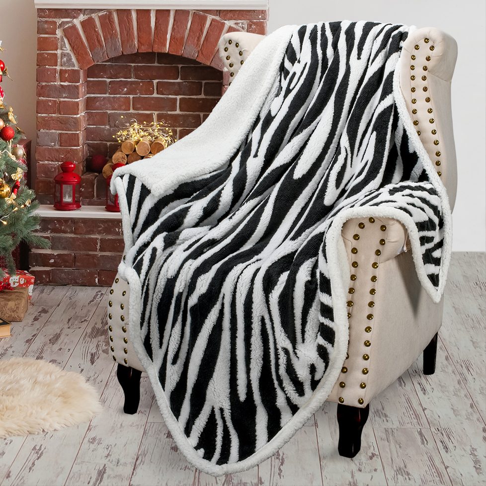 50" x 60" Sherpa Flannel Fleece Blanket Zebra Cozy Warm Throw Sofa Couch Bed - Bild 4 von 5