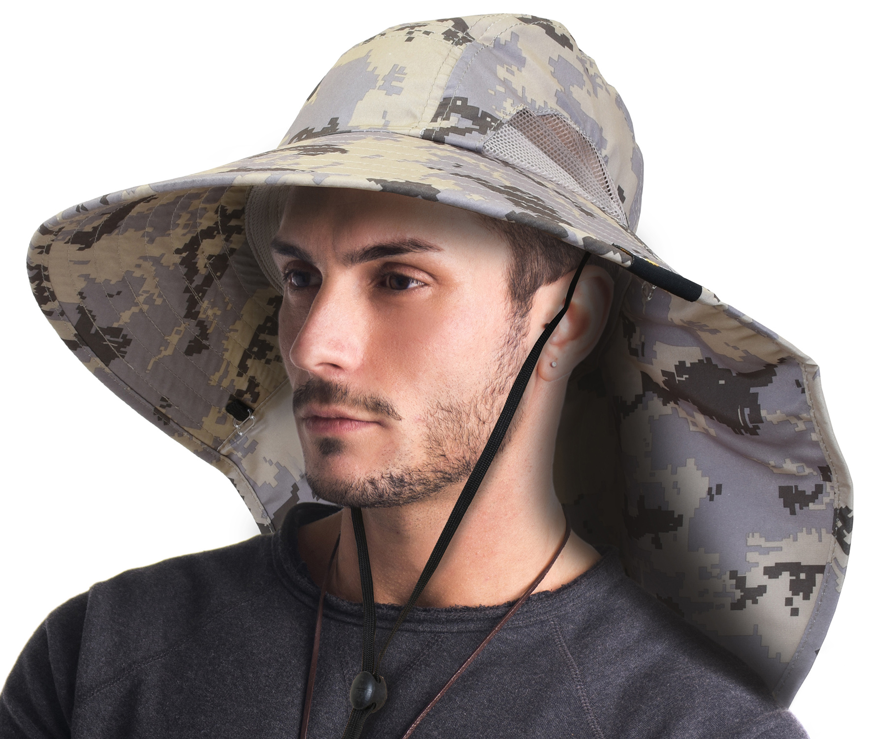 Tirrinia Outdoor Sun Protection Fishing Cap Boonie Hat with Neck Flap Wide  Brim