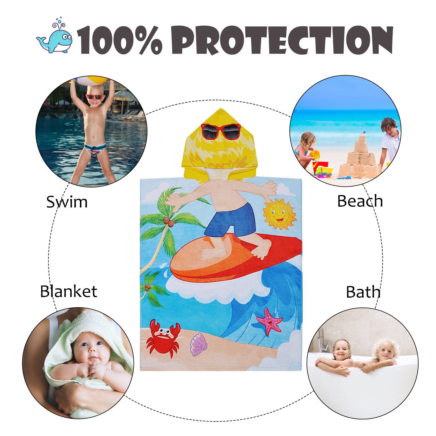 Soft Cute Animal Bath Robe Hooded Towel Beach Summer Infants Toddlers Baby Kids