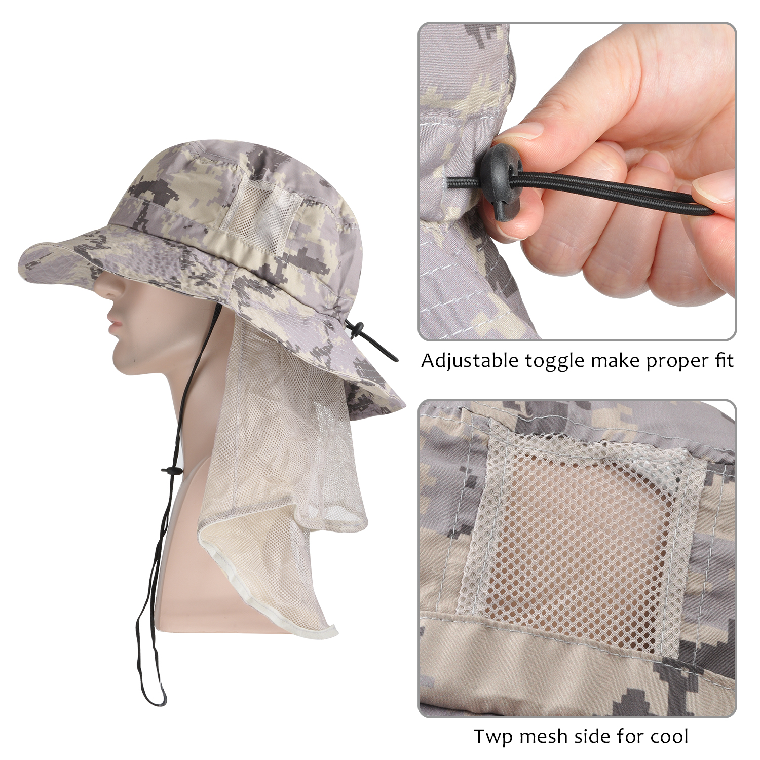 Military Camo Hats Wide Brim Cool Mesh 