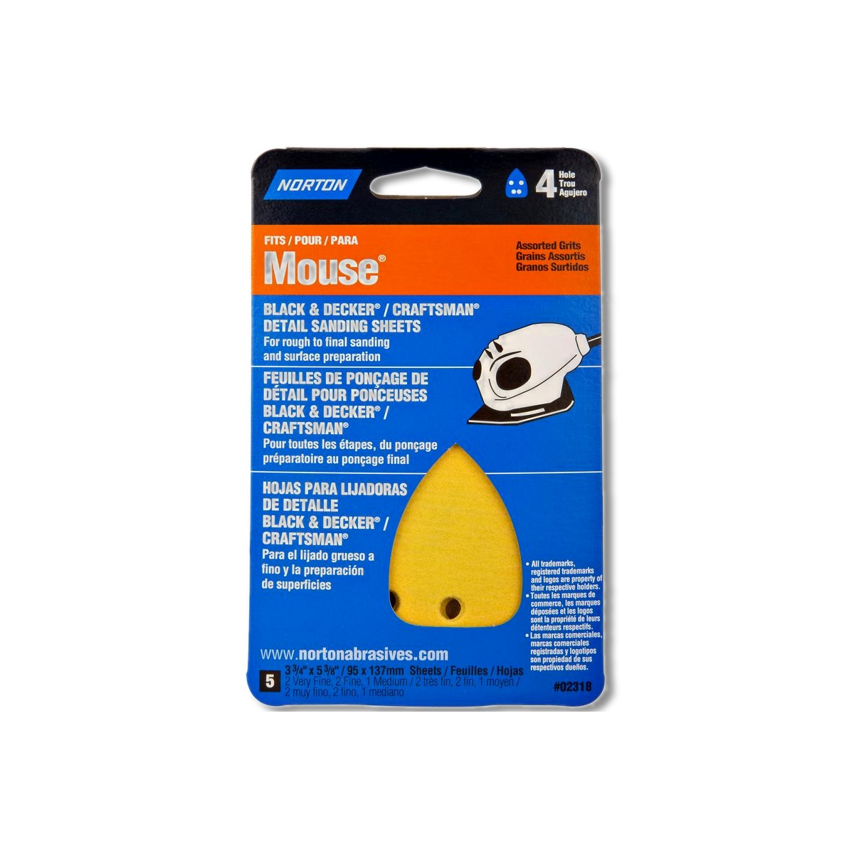 Norton MultiSand 5-3/8 in X 3-3/4 in Aluminum Oxide Mouse 5 pk 7660702318