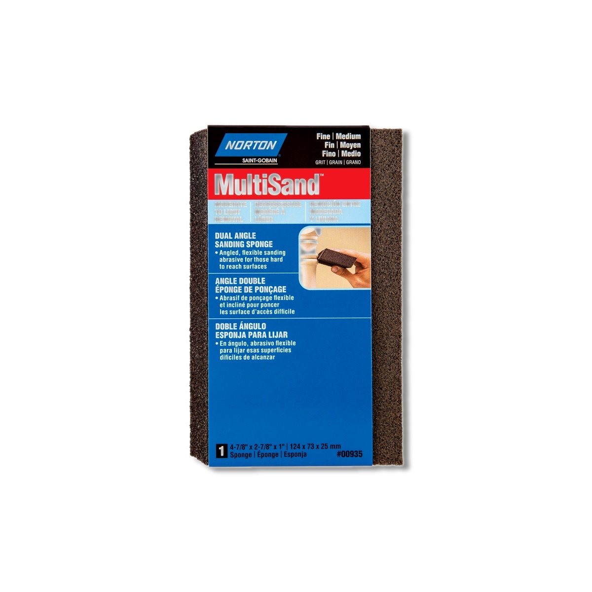 Norton 4.875 1 in 80/120 Grit Fine/Medium Dual Angle Sanding Sponge 7660700935