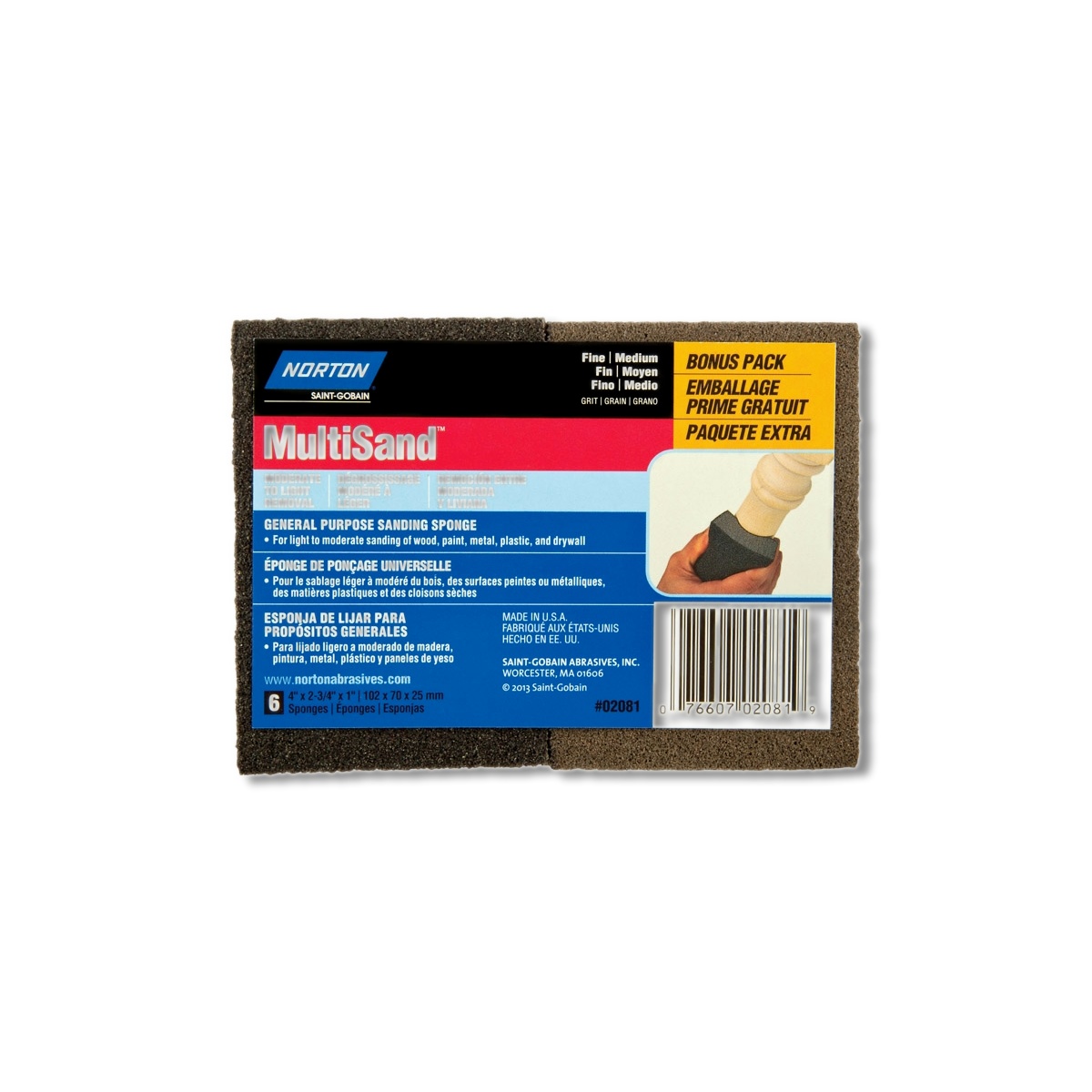 Norton MultiSand 4 in L X 1 in Fine/Medium Dual Angle Sanding Sponge 07660702081