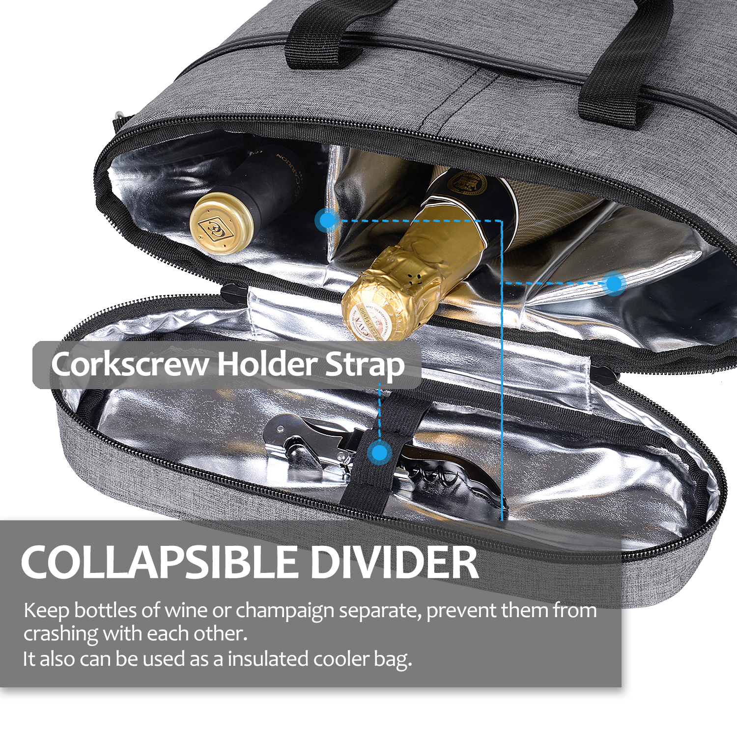 thumbnail image 2 of OPUX Insulated Wine Carrier Tote Bag - Holds 6 Bottles, Travel Picnic Cooler Case 2 of 6