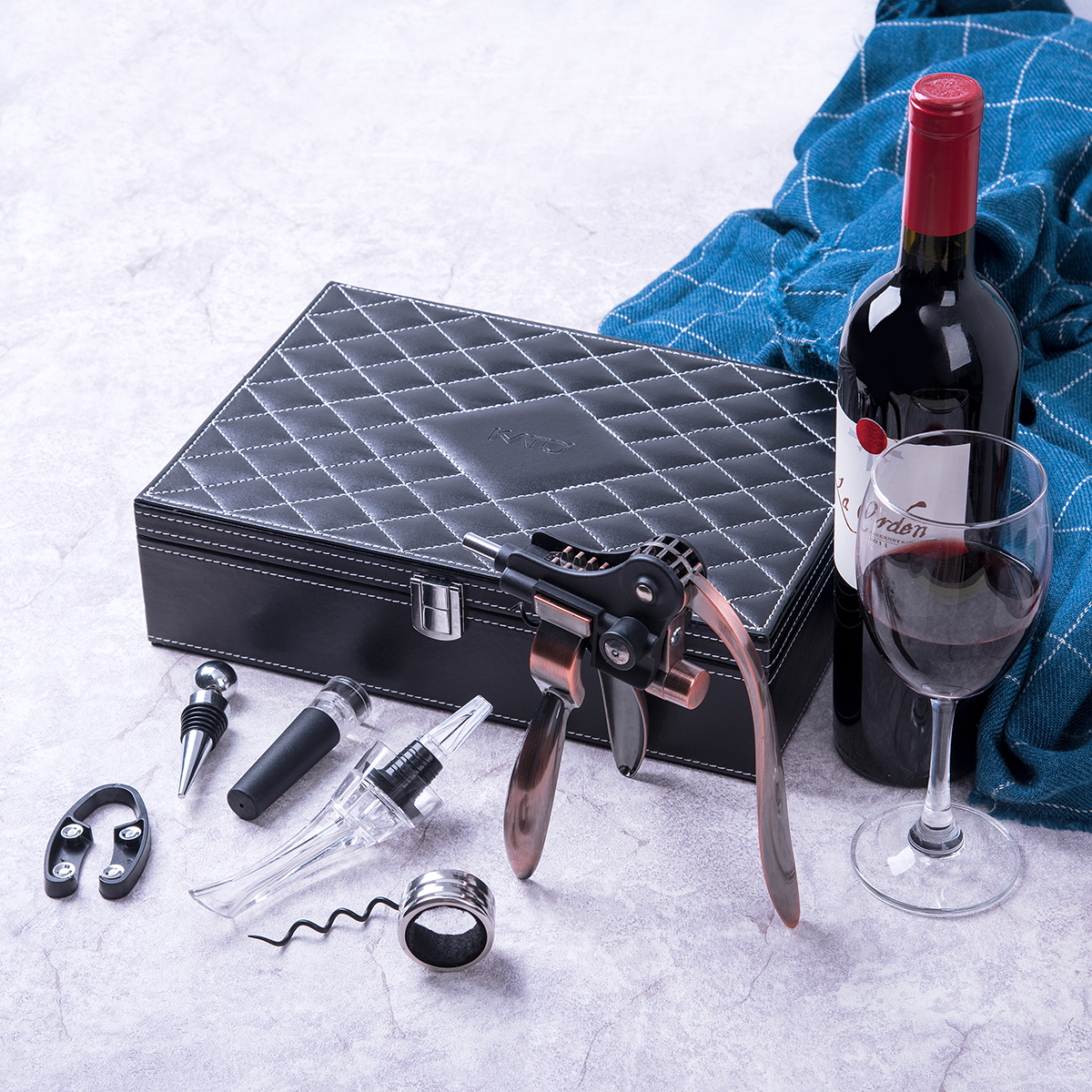 9-Piece Wine Opener Set - Stainless Steel Corkscrew Kit With Foil Cutter & Wine Stoppers