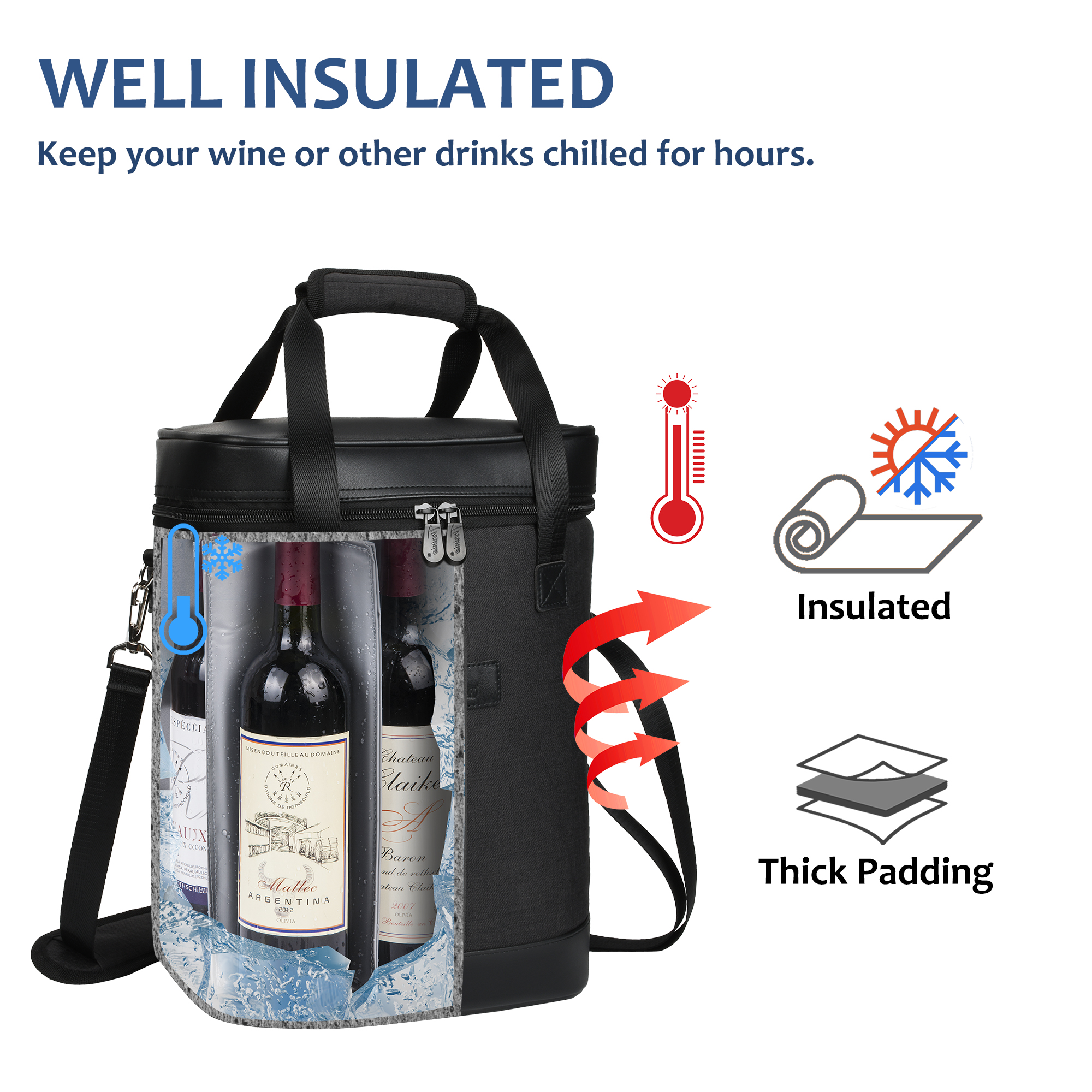 Wine Carrier Bag Insulated 6 Bottle Cooler Protection Carrying Tote Case Travel - Picture 10 of 35
