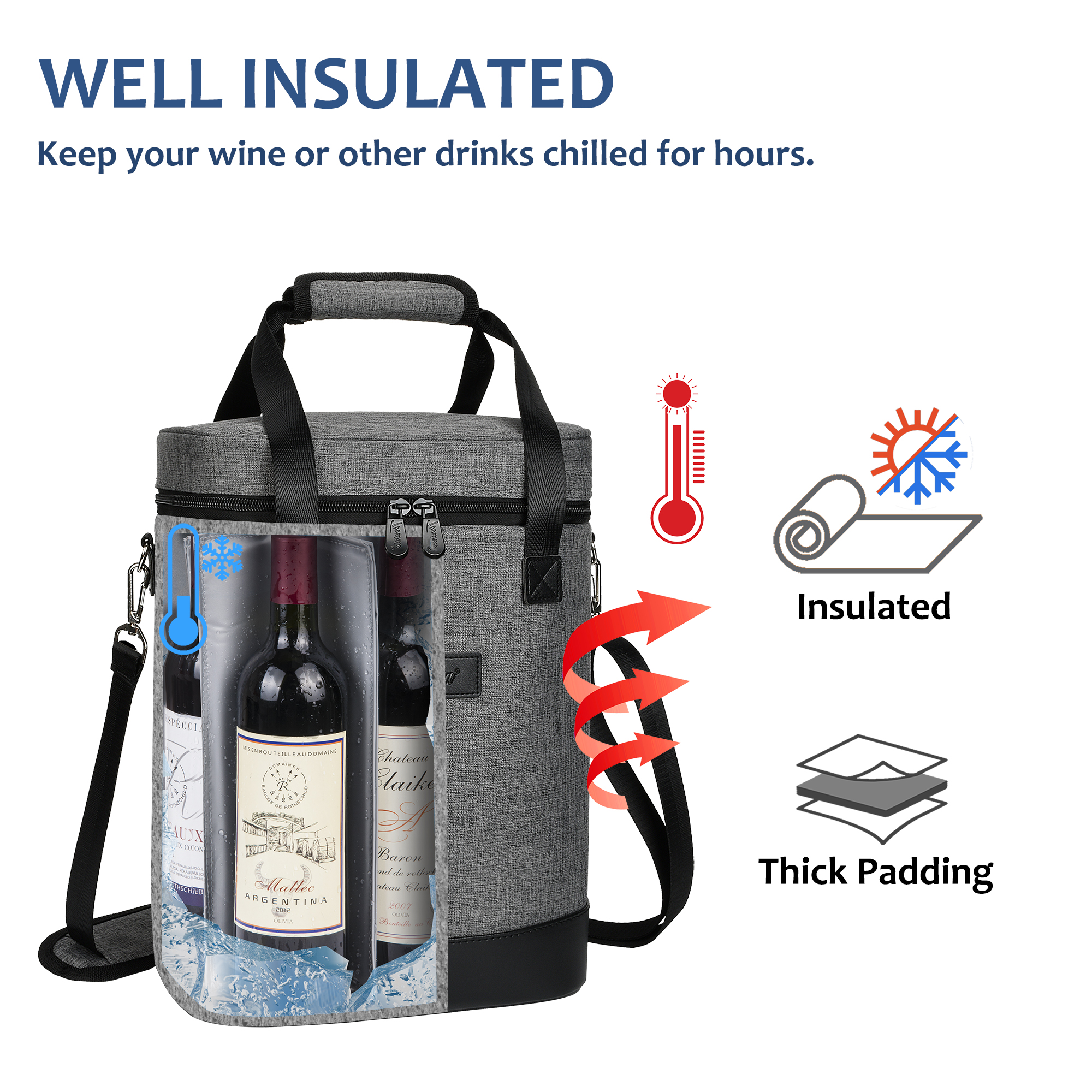 Wine Carrier Bag Insulated 6 Bottle Cooler Protection Carrying Tote Case Travel - Picture 24 of 35