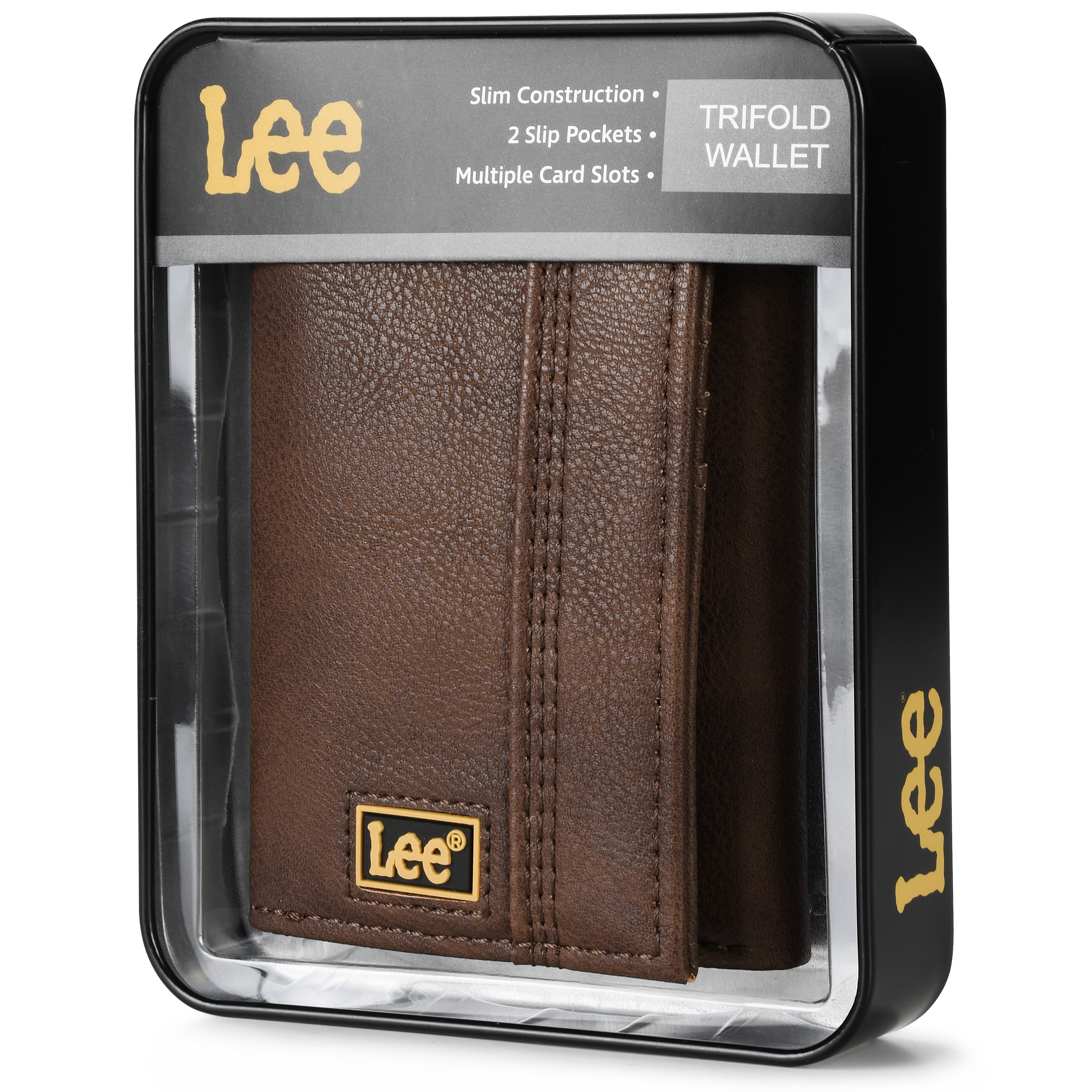 Lee Men’s Trifold Wallet, Pebble Grain Leather Wallet with Flip ID Window - Picture 7 of 8