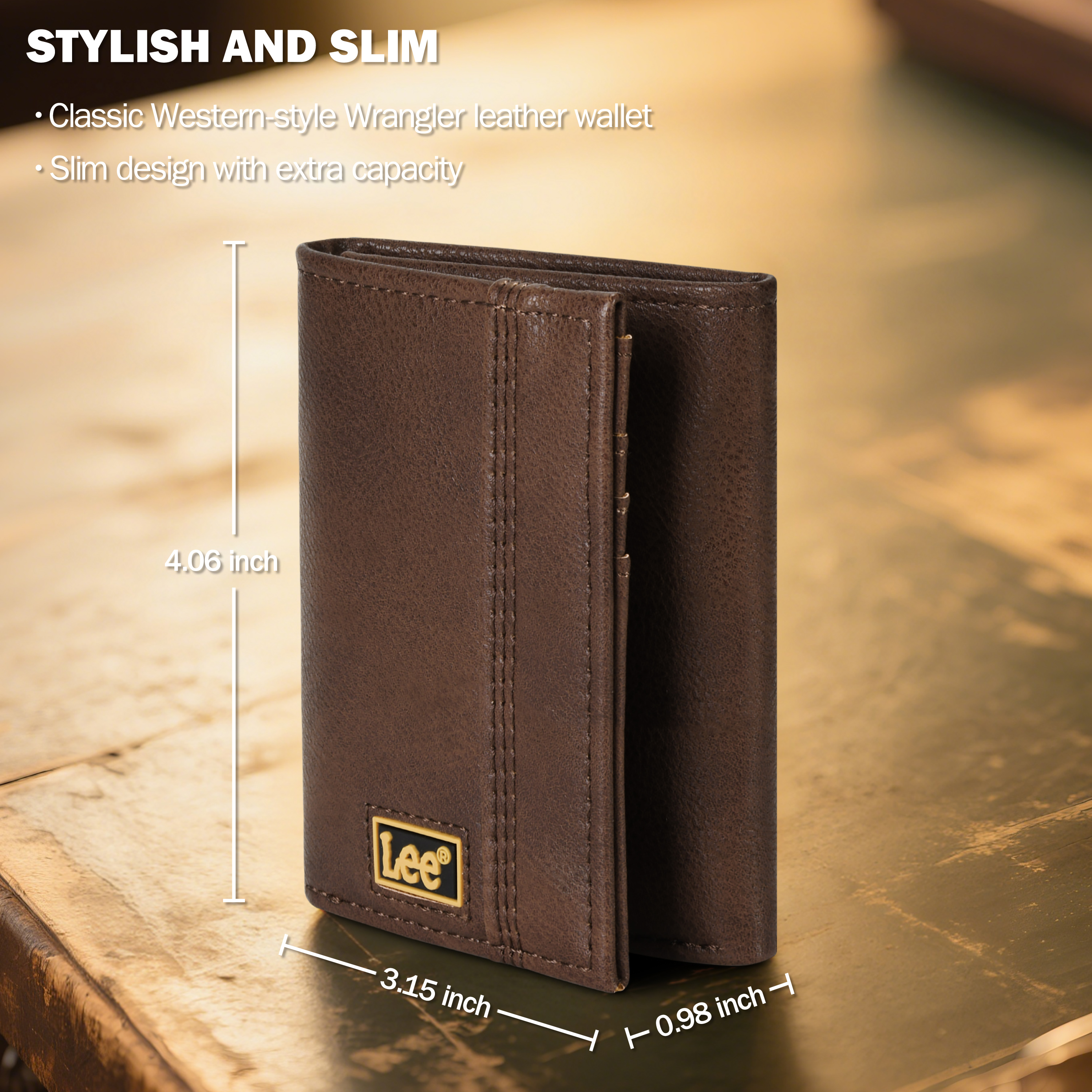 Lee Men’s Trifold Wallet, Pebble Grain Leather Wallet with Flip ID Window - Picture 8 of 8
