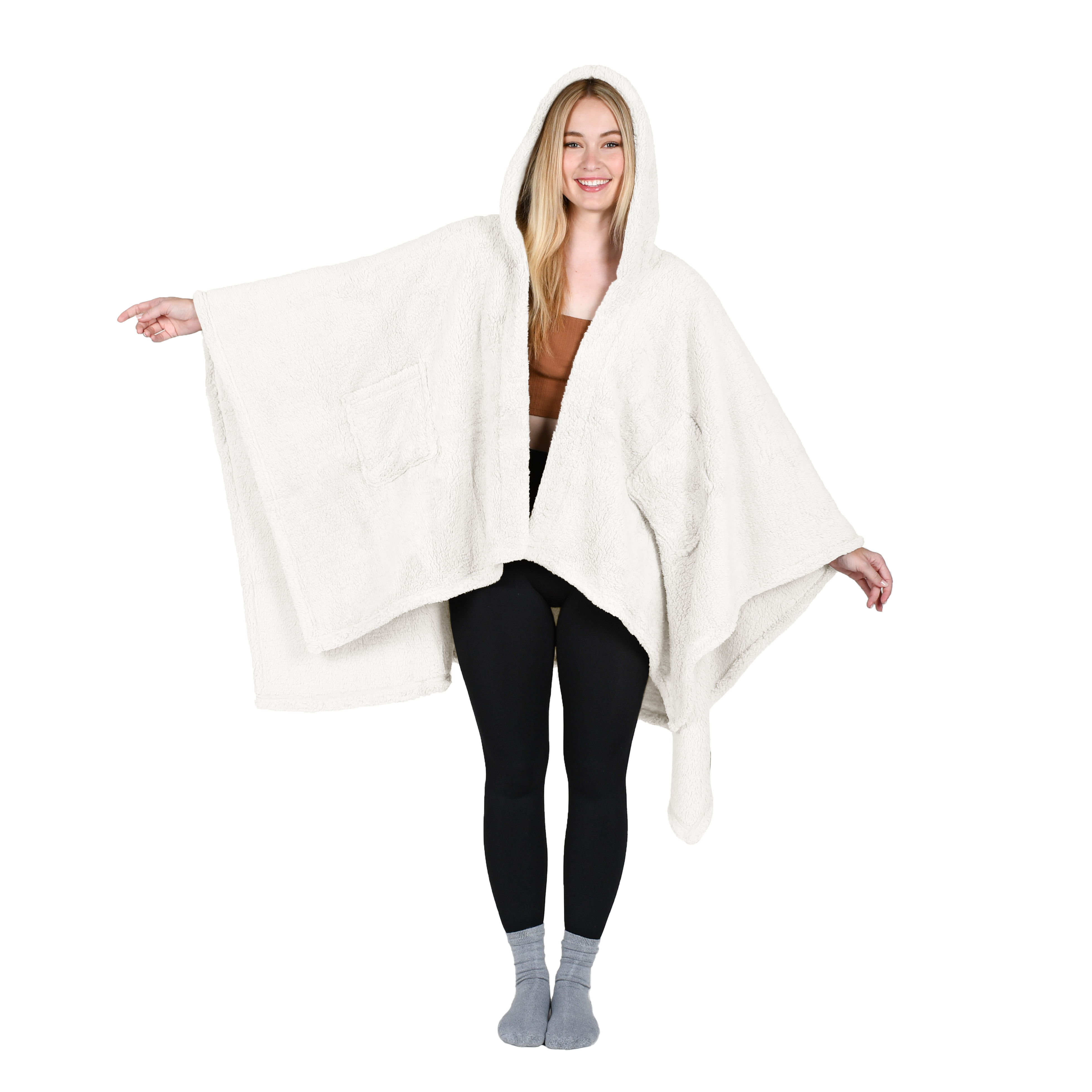 Oversized Hoodie Sweatshirt Poncho Cape Batwing Coat Pullover Blanket Sherpa - Picture 77 of 83