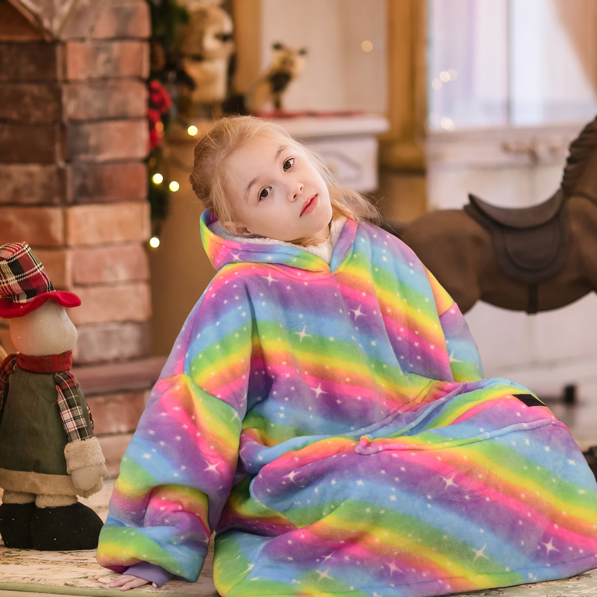 Cute Warm Sherpa Wearable Comfy Oversized Pet Hoodie Hooded Blanket For Kids - Bild 54 von 65