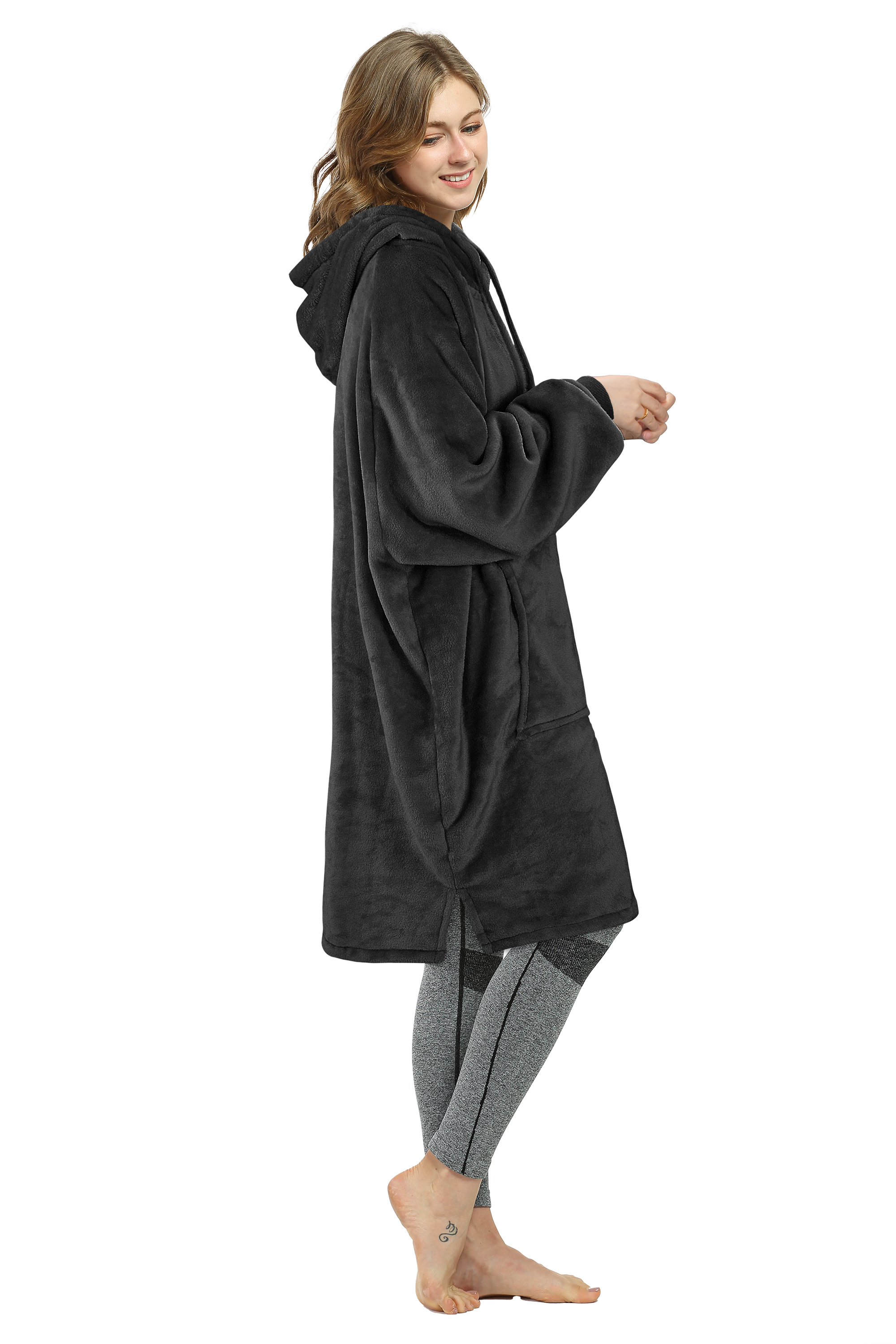 Womens Long Sleeve Hooded Hoodie Sweatshirt Winter Warm Pullover Tops Mini Dress - Picture 25 of 77