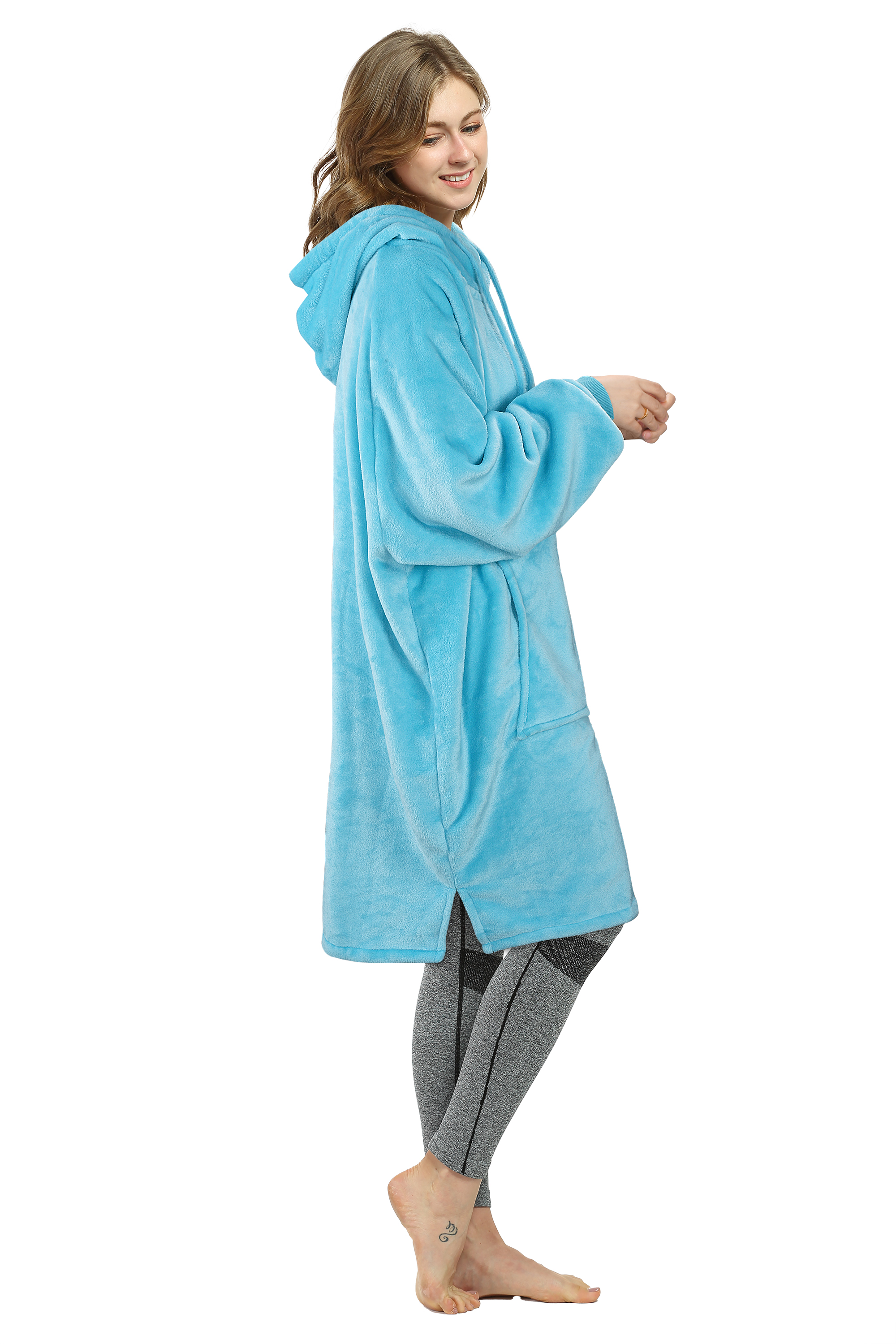 Womens Long Sleeve Hooded Hoodie Sweatshirt Winter Warm Pullover Tops Mini Dress - Picture 33 of 77