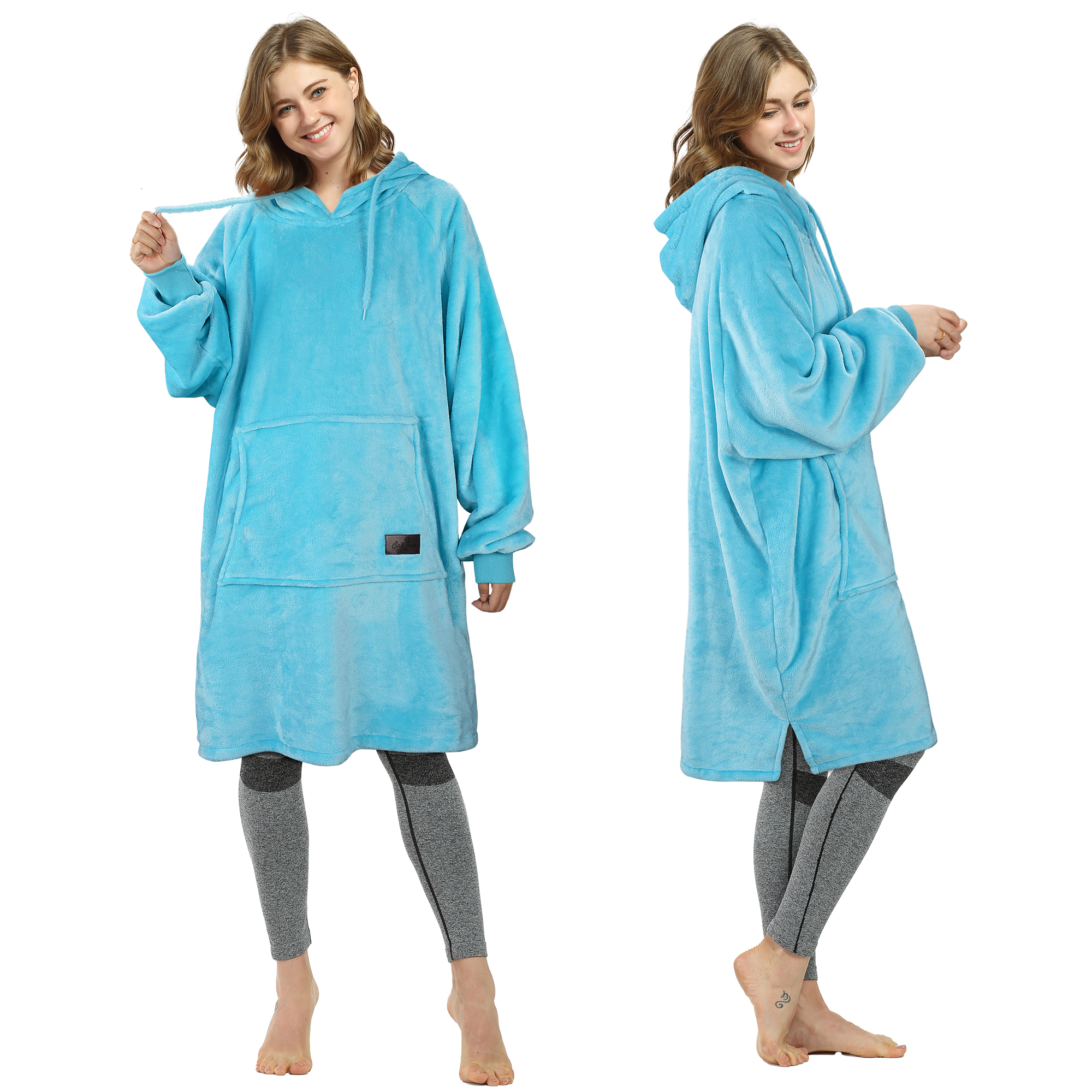 Womens Long Sleeve Hooded Hoodie Sweatshirt Winter Warm Pullover Tops Mini Dress - Picture 32 of 77