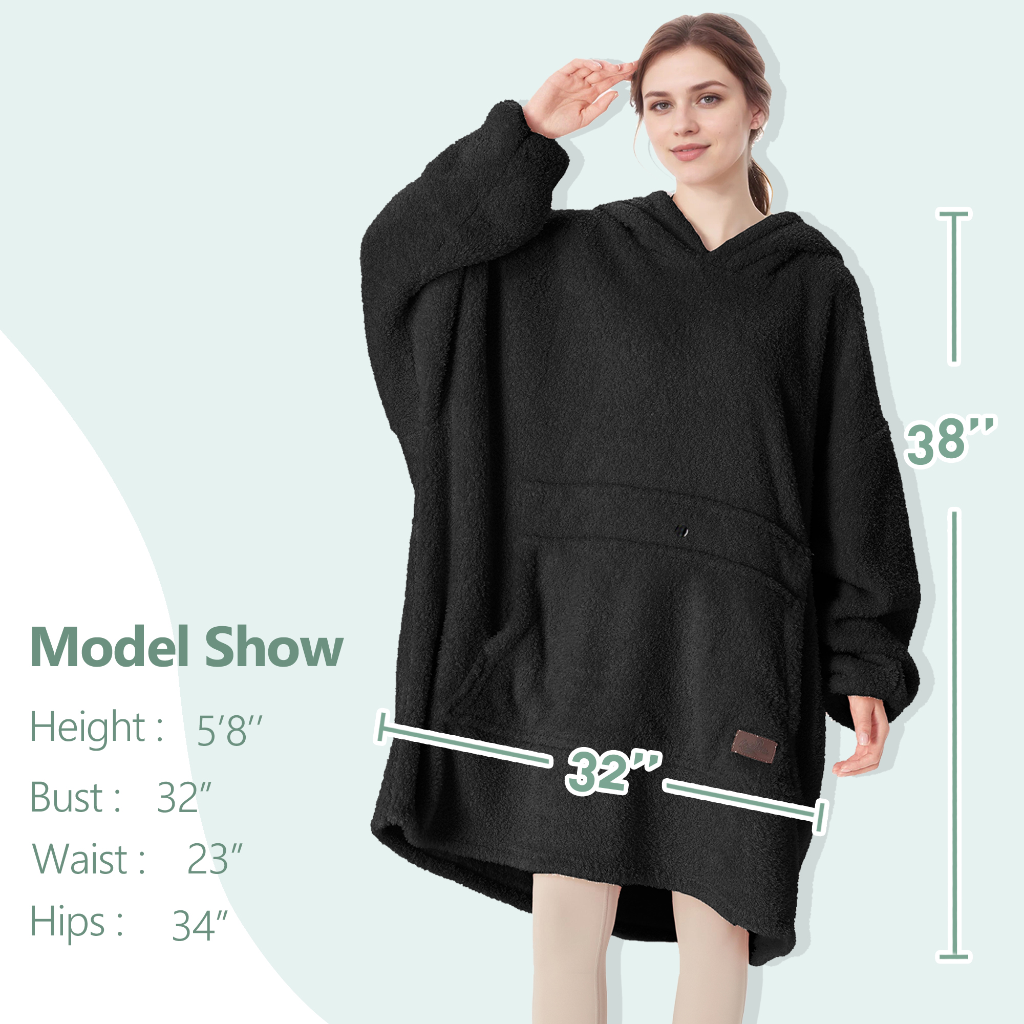 Decke Sweatshirt Sherpa Futter Plüsch Fleece Oversized Hoodie mit Tasche - Bild 12 von 13