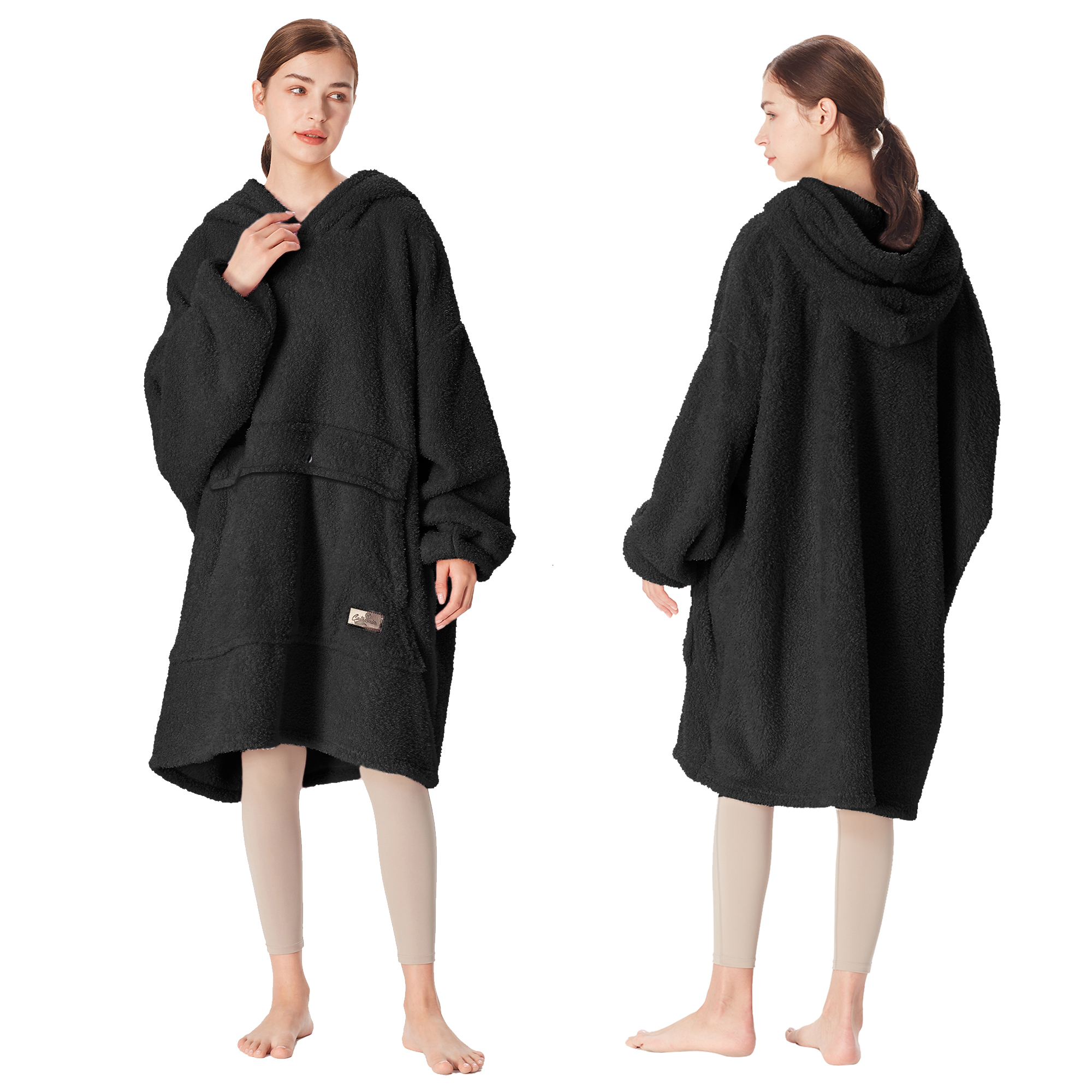 Decke Sweatshirt Sherpa Futter Plüsch Fleece Oversized Hoodie mit Tasche - Bild 11 von 13