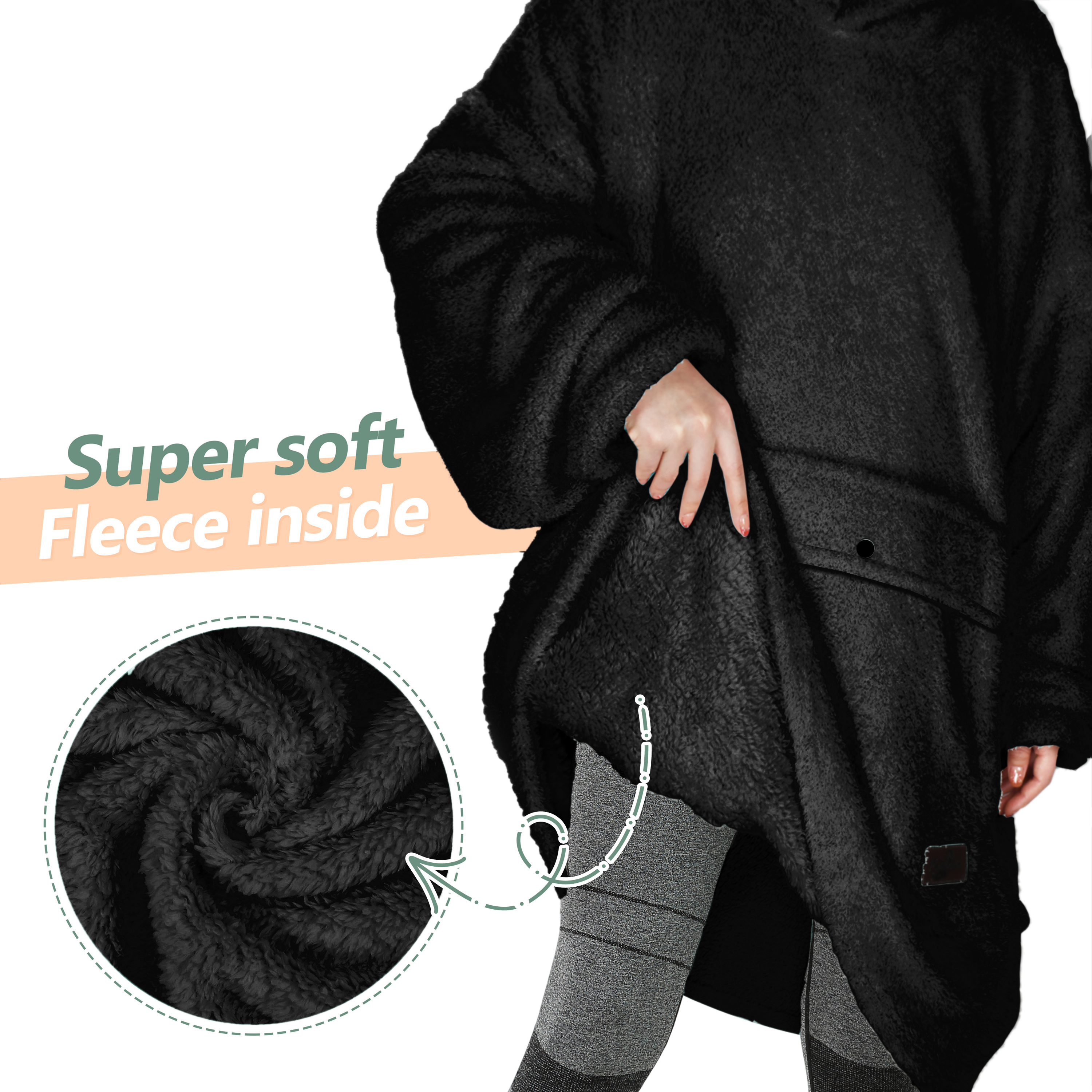 Decke Sweatshirt Sherpa Futter Plüsch Fleece Oversized Hoodie mit Tasche - Bild 10 von 13