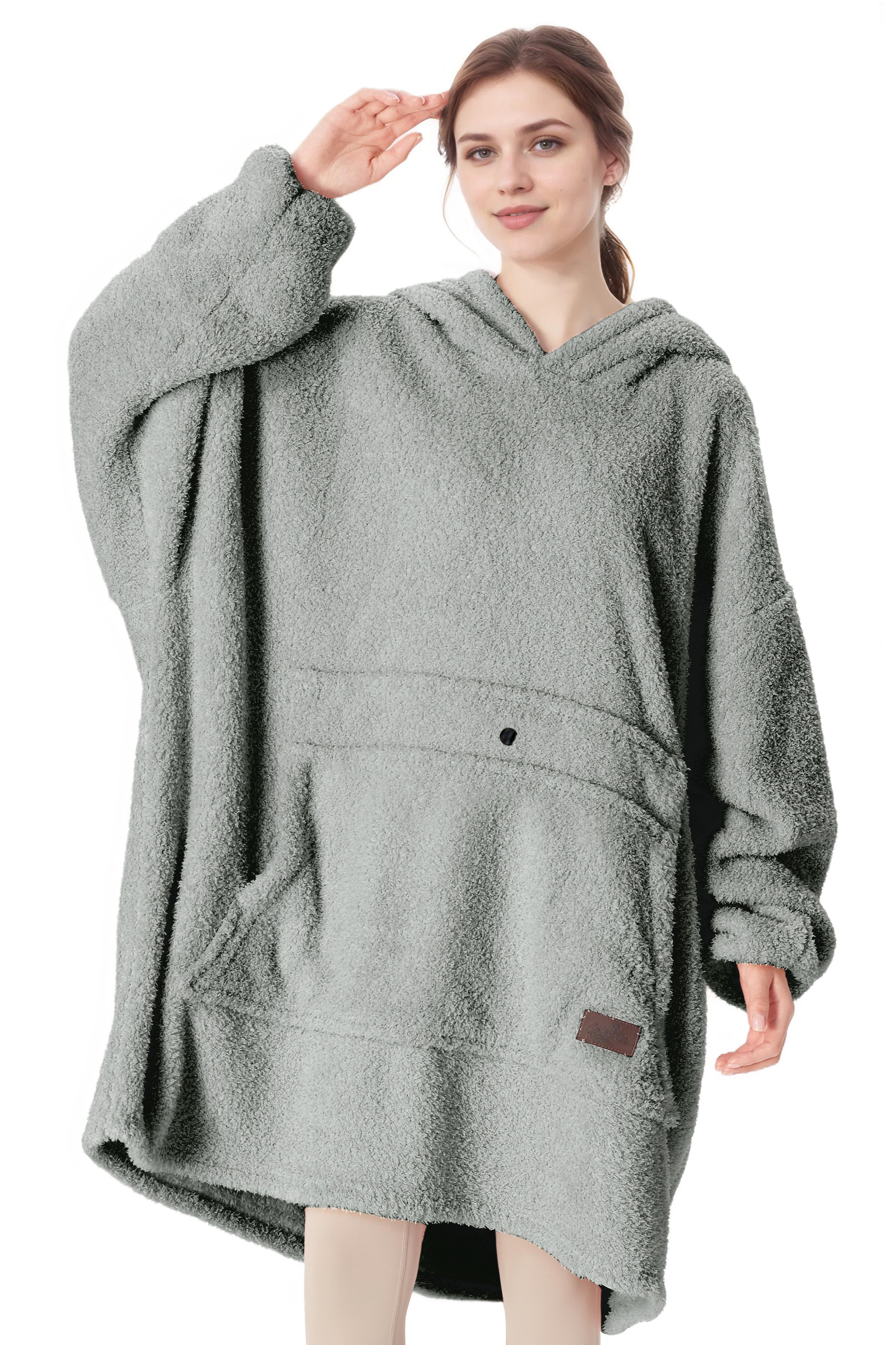 Decke Sweatshirt Sherpa Futter Plüsch Fleece Oversized Hoodie mit Tasche - Bild 13 von 13