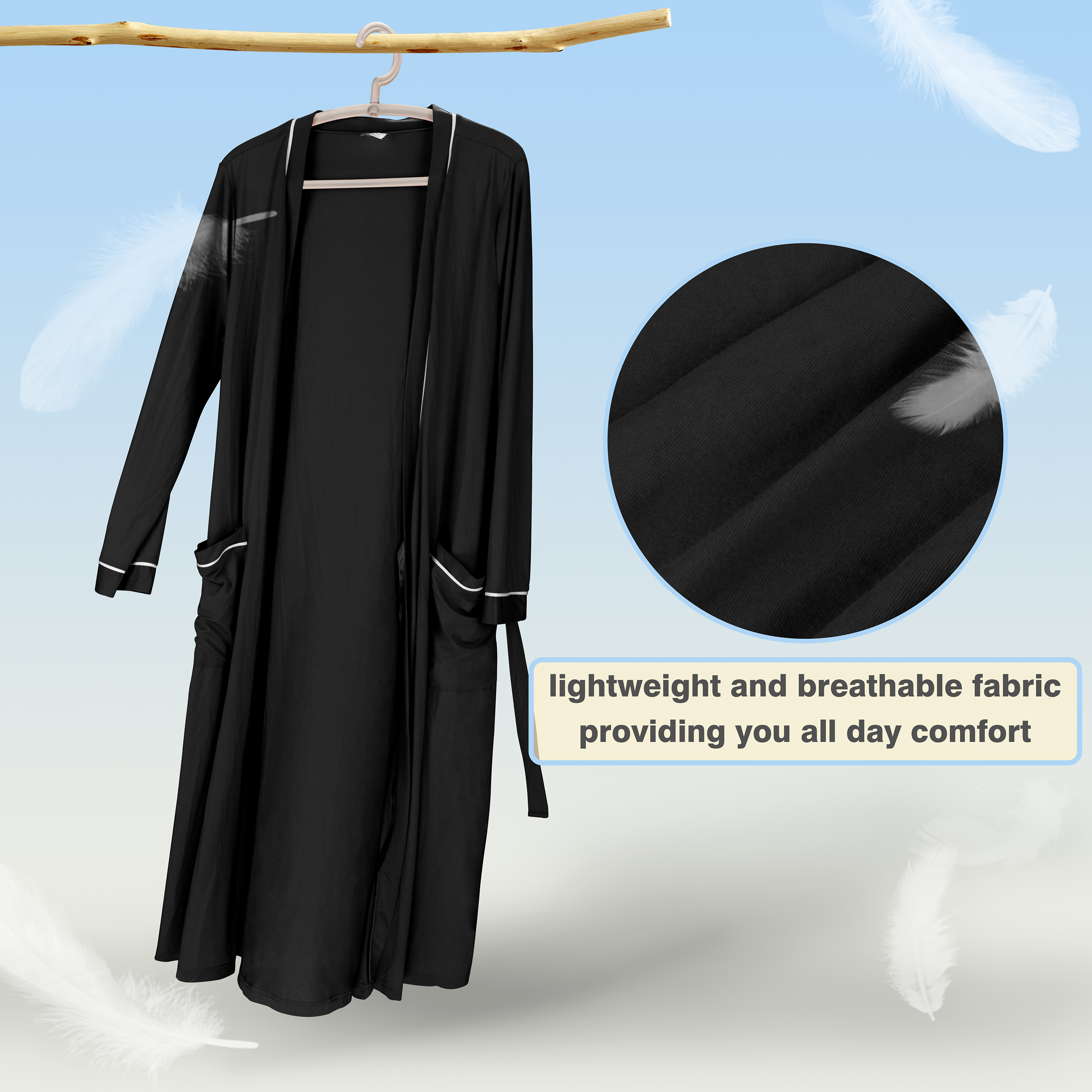 Catalonia Lightweight Ladies Bathrobe Long Summer Robe w/ Pockets for Women S-XL - Picture 10 of 50