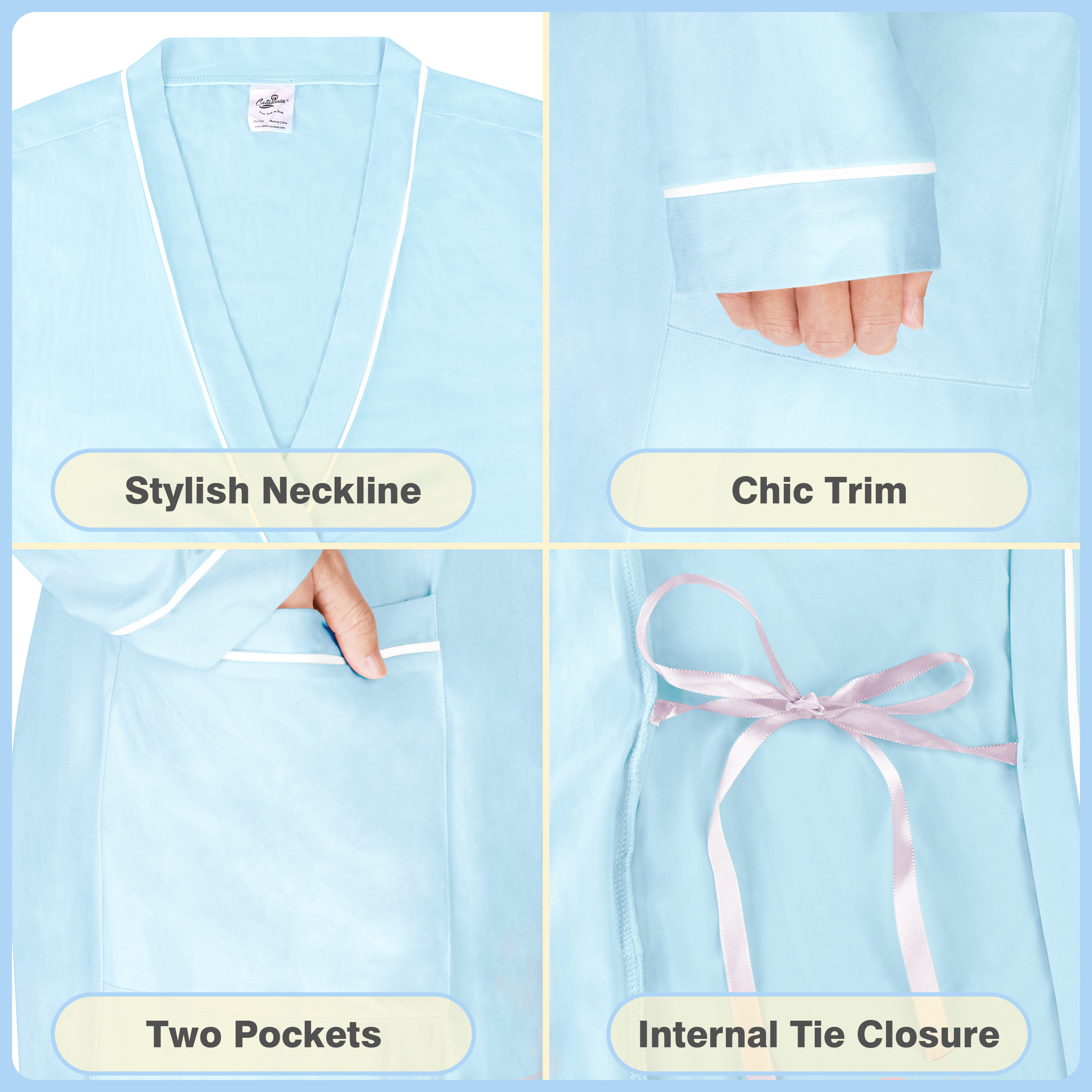 Catalonia Lightweight Ladies Bathrobe Long Summer Robe w/ Pockets for Women S-XL - Picture 20 of 50