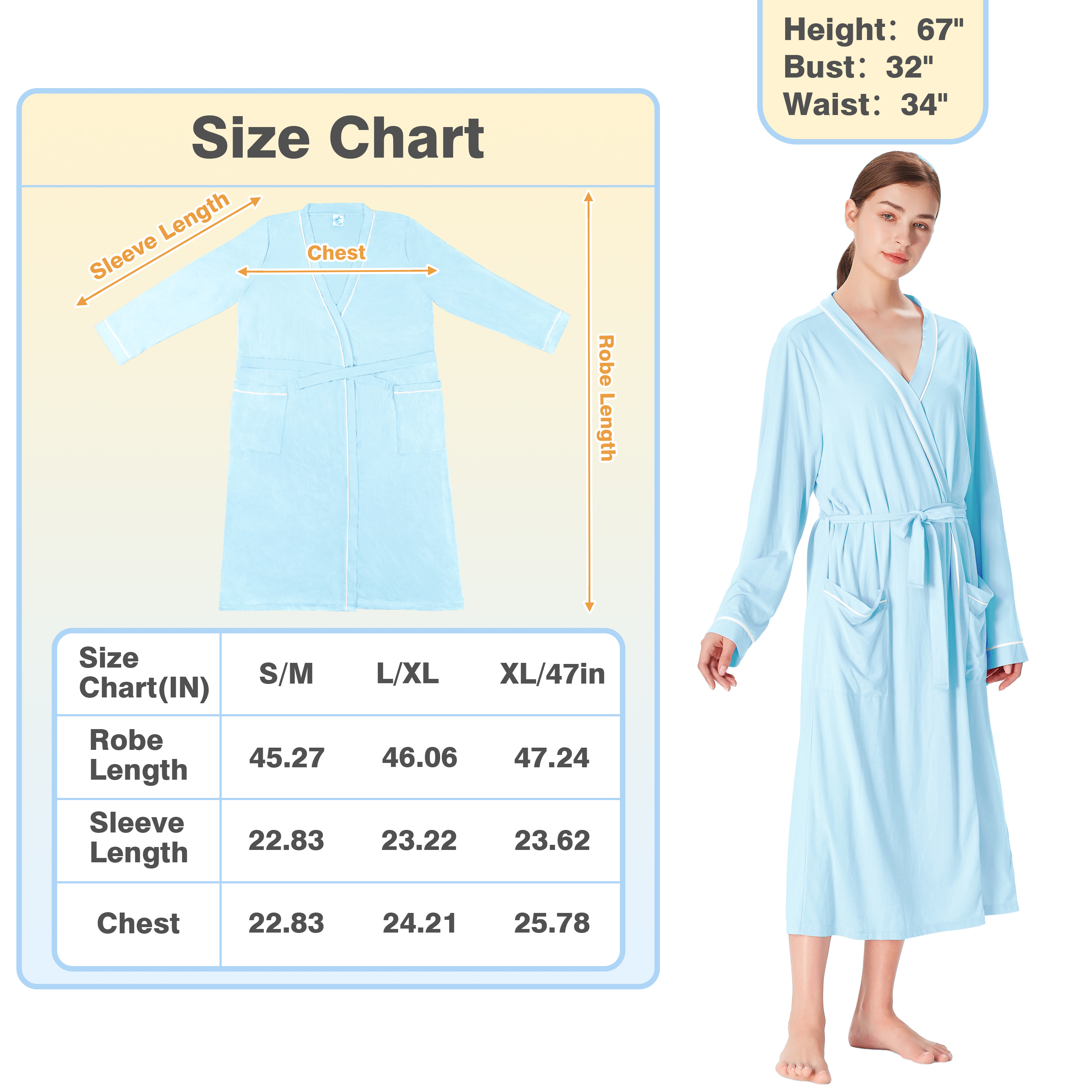 Catalonia Lightweight Ladies Bathrobe Long Summer Robe w/ Pockets for Women S-XL - Picture 17 of 50