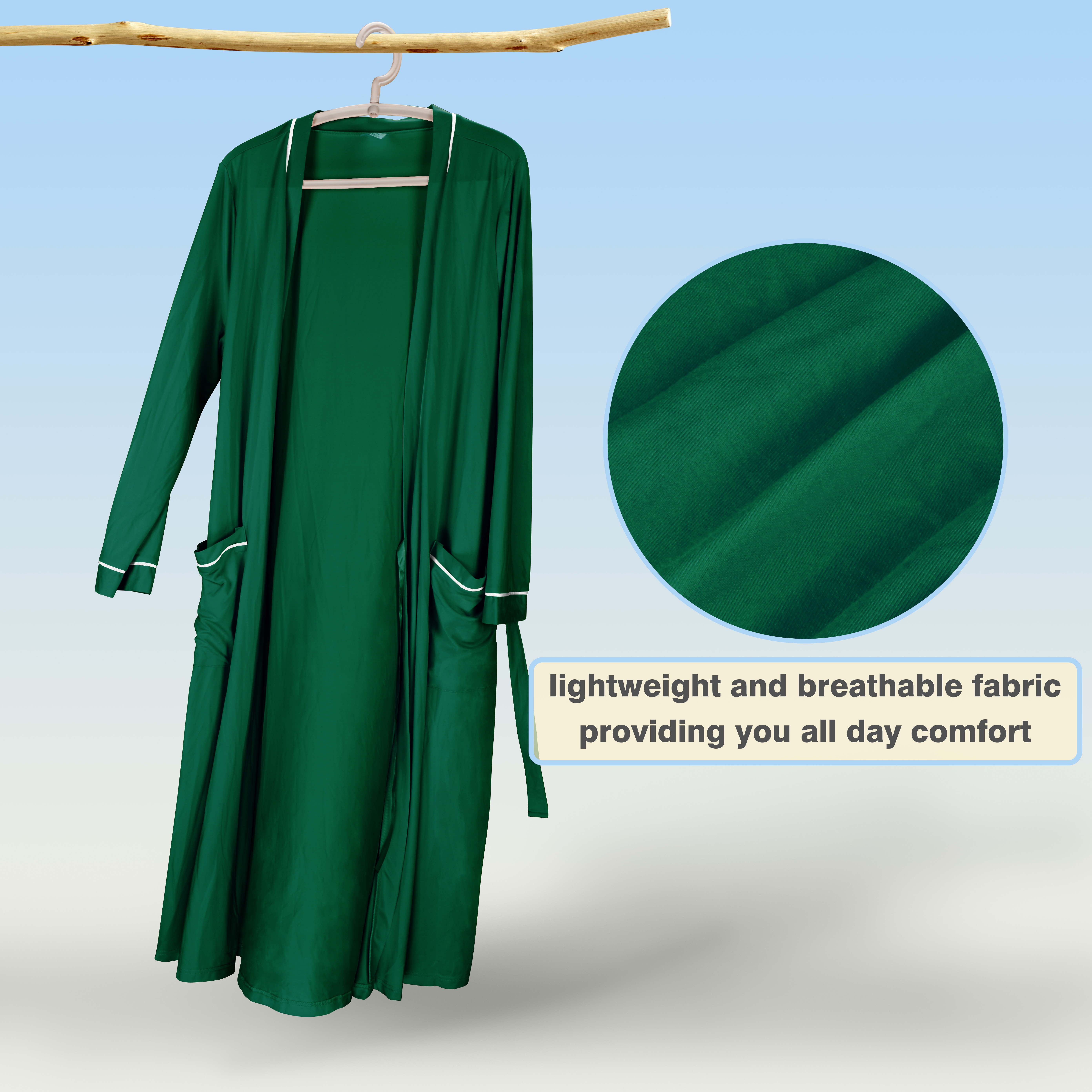 Catalonia Lightweight Ladies Bathrobe Long Summer Robe w/ Pockets for Women S-XL - Picture 25 of 50