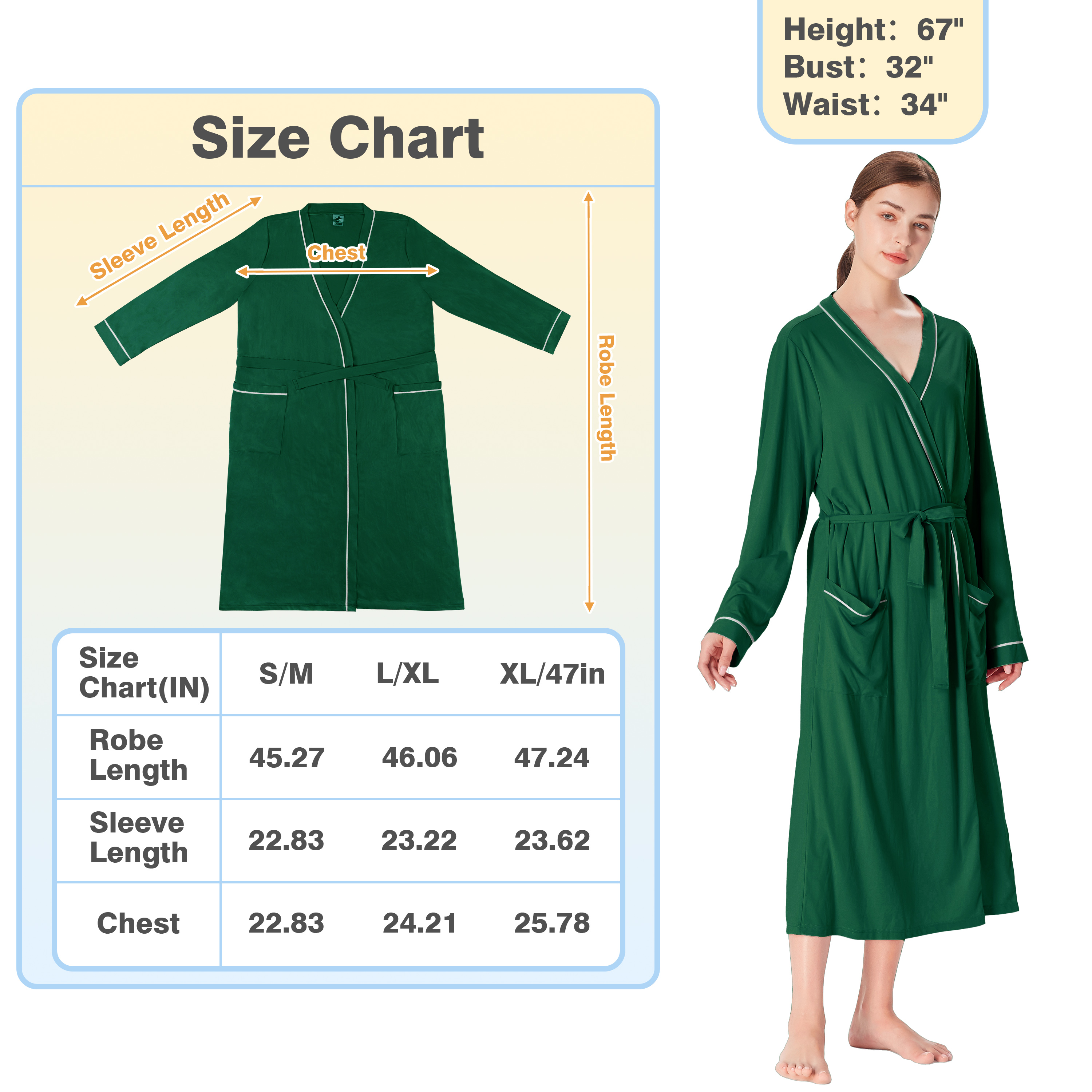 Catalonia Lightweight Ladies Bathrobe Long Summer Robe w/ Pockets for Women S-XL - Picture 24 of 50