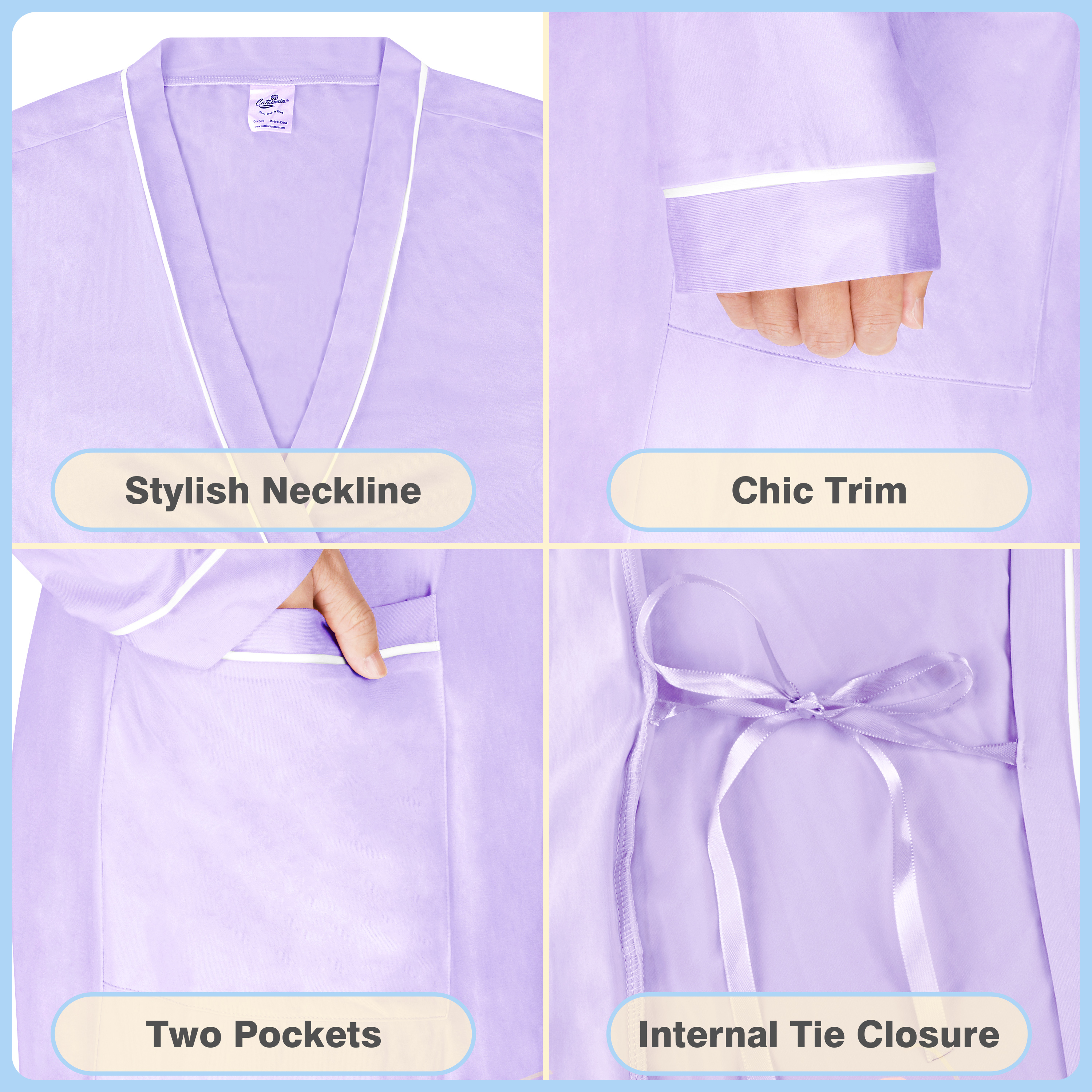 Catalonia Lightweight Ladies Bathrobe Long Summer Robe w/ Pockets for Women S-XL - Picture 34 of 50