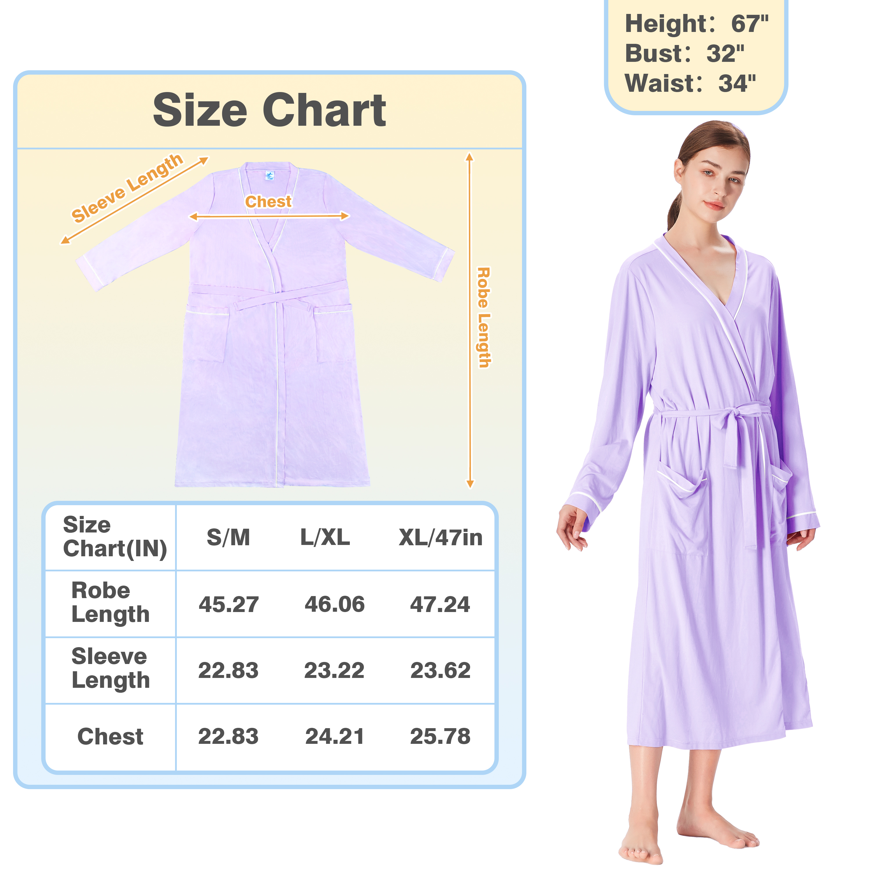 Catalonia Lightweight Ladies Bathrobe Long Summer Robe w/ Pockets for Women S-XL - Picture 31 of 50