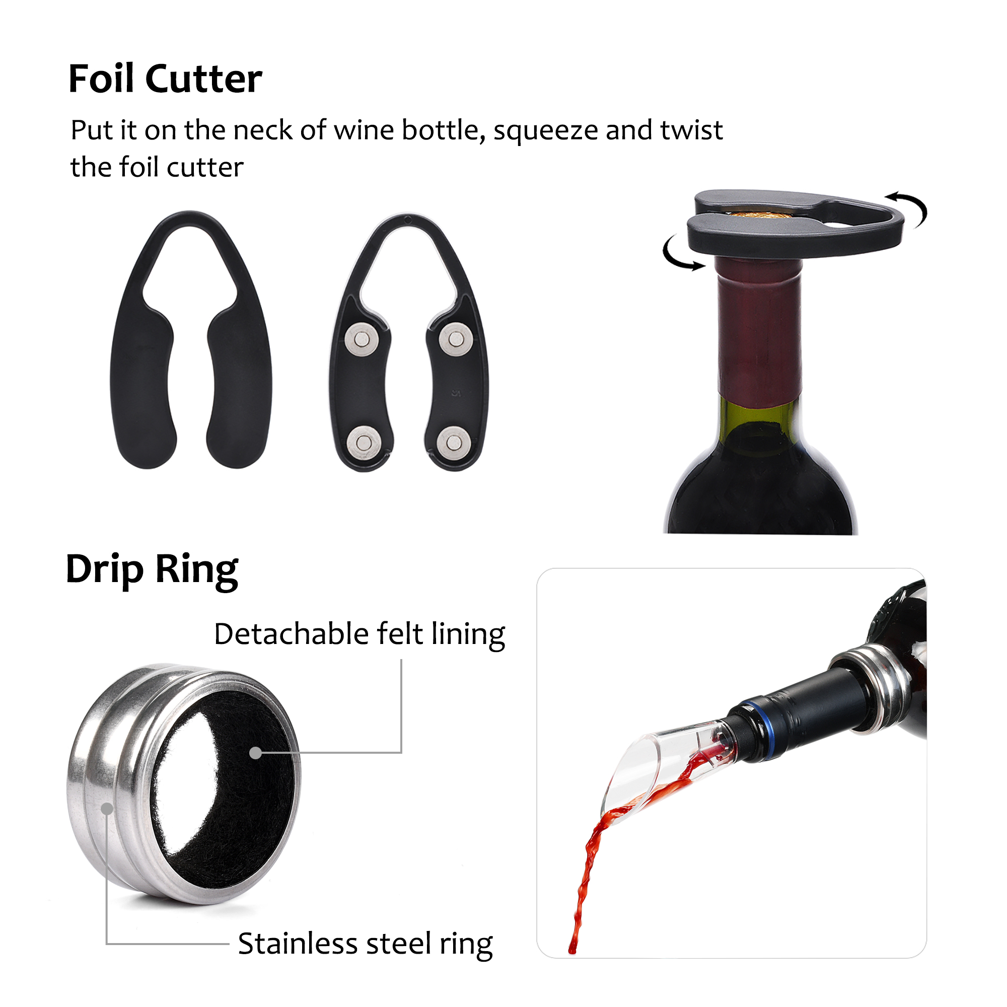 Electric Wine Opener Set Bottle Cork Tool Kit Drip Ring Vacuum Stopper Gift - Picture 15 of 23