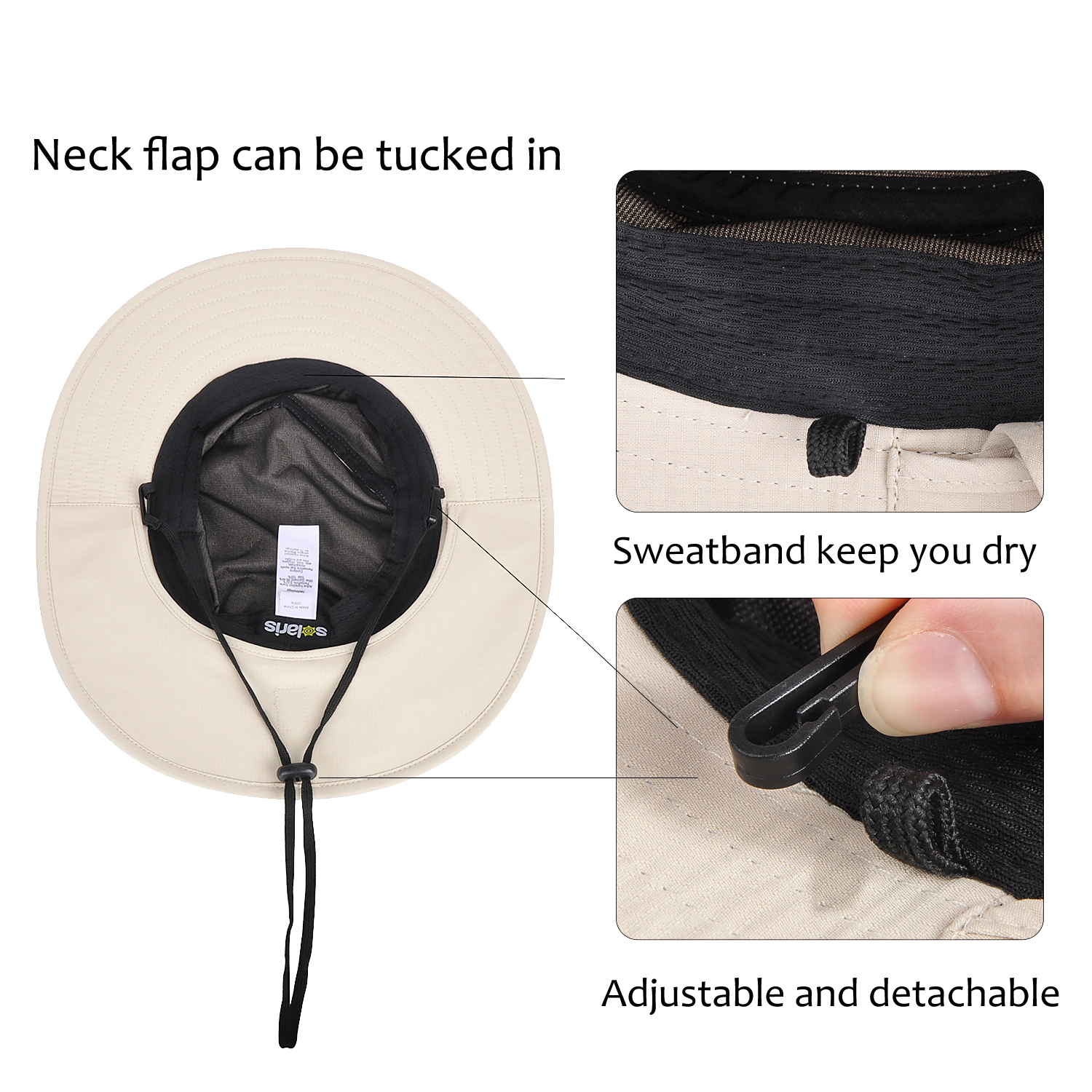 Mens Wide Brim Sun Hat with Neck Flap Fishing Safari Cap for Outdoor Hiking - Picture 25 of 42