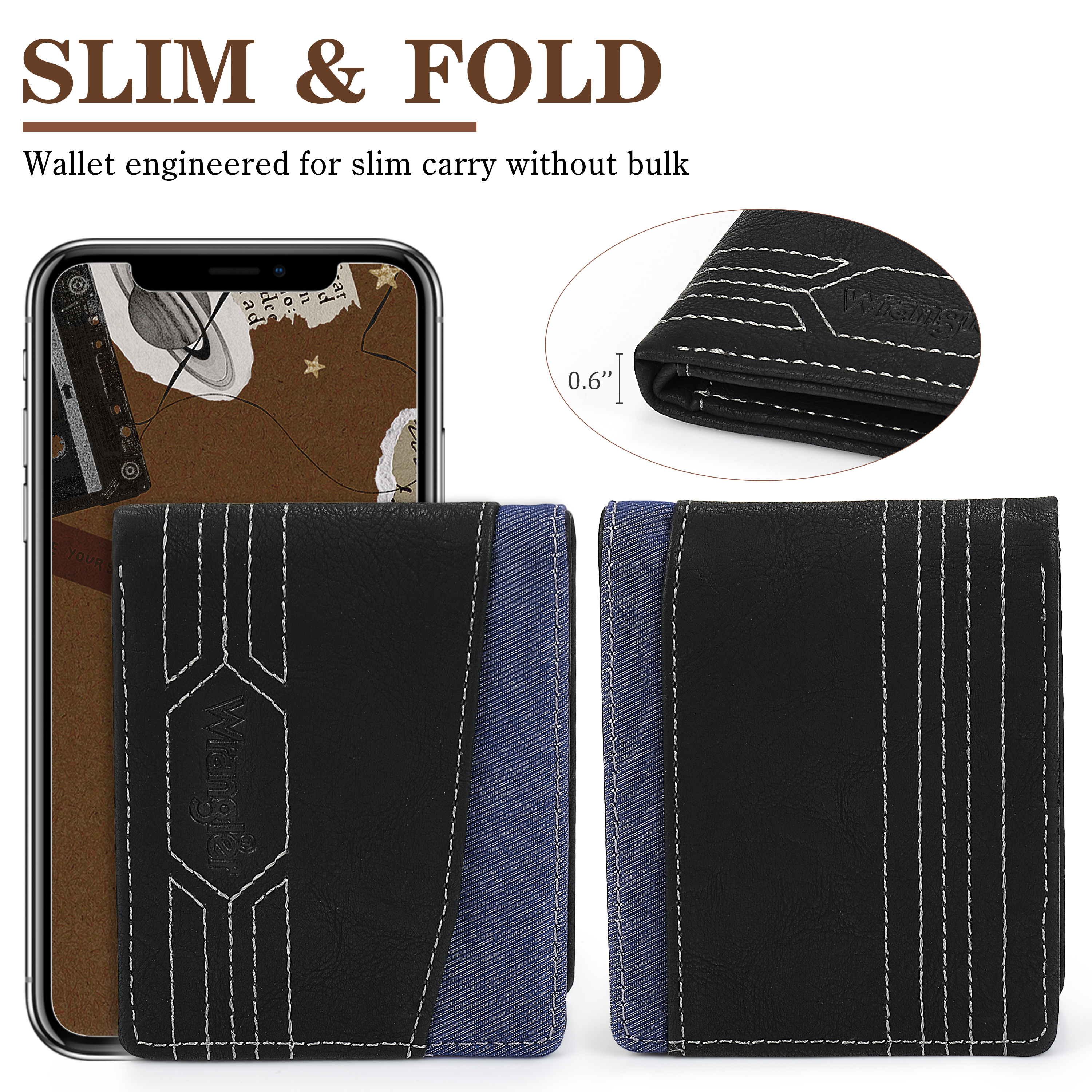 Cartera Wrangler delgada delgada minimalista plegable para hombre - bolsillo frontal para hombre occidental - Imagen 8 de 11