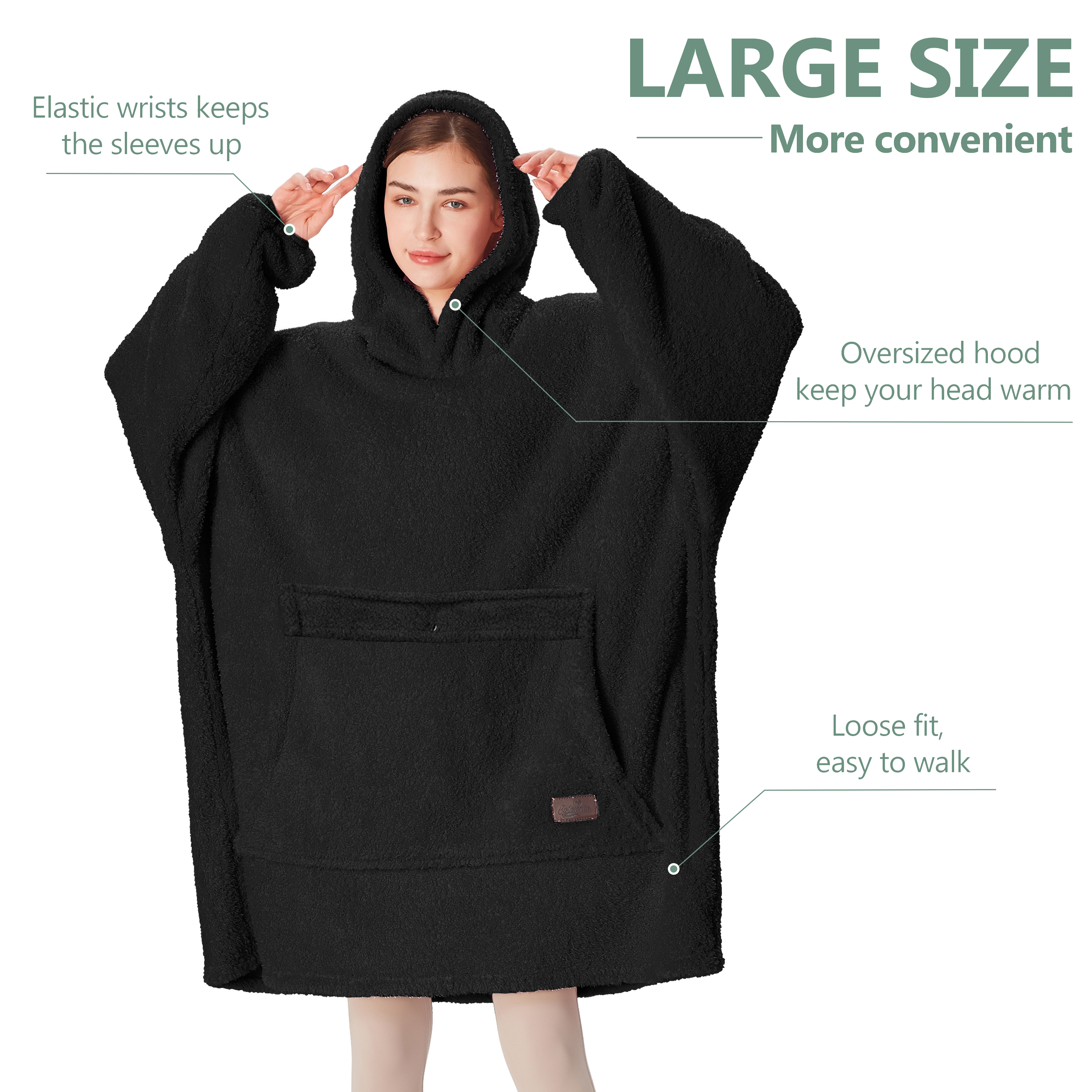 Decke Sweatshirt Sherpa Futter Plüsch Fleece Oversized Hoodie mit Tasche - Bild 8 von 13