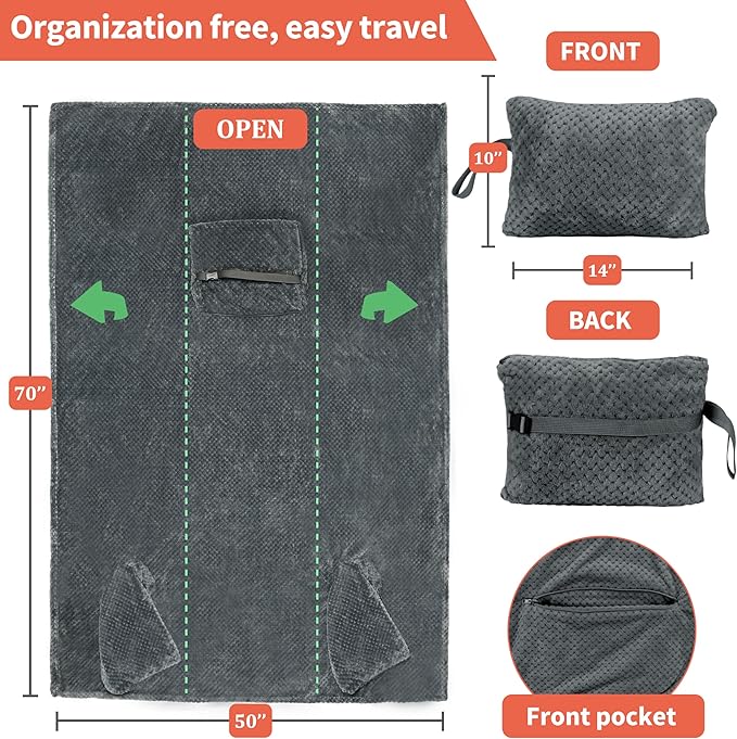Tirrinia Wearable Blanket for Women and Men,Travel Blanket with Front Pocket - Bild 11 von 28