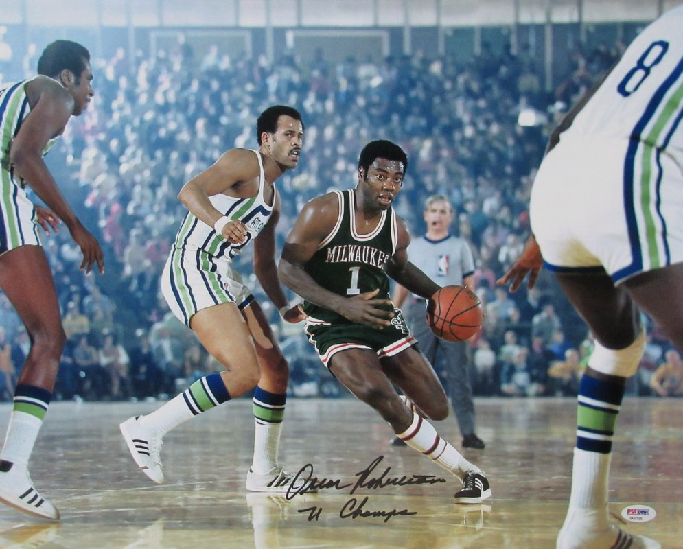 Fanatics Authentic Certified Framed Oscar Robertson Milwaukee Bucks Autographed 16 x 20 Dribbling Photograph