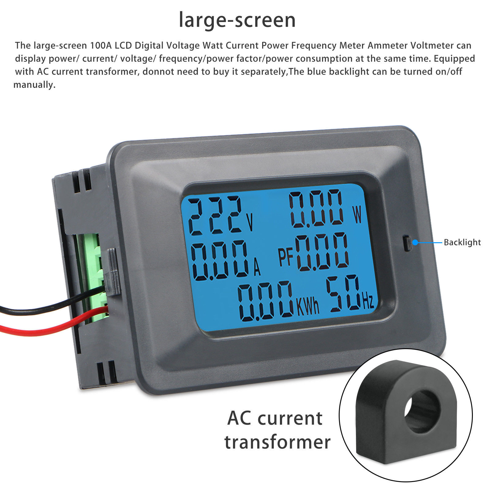 100a AC LCD Digital Panel Power Watt Meter Monitor Voltage kWh