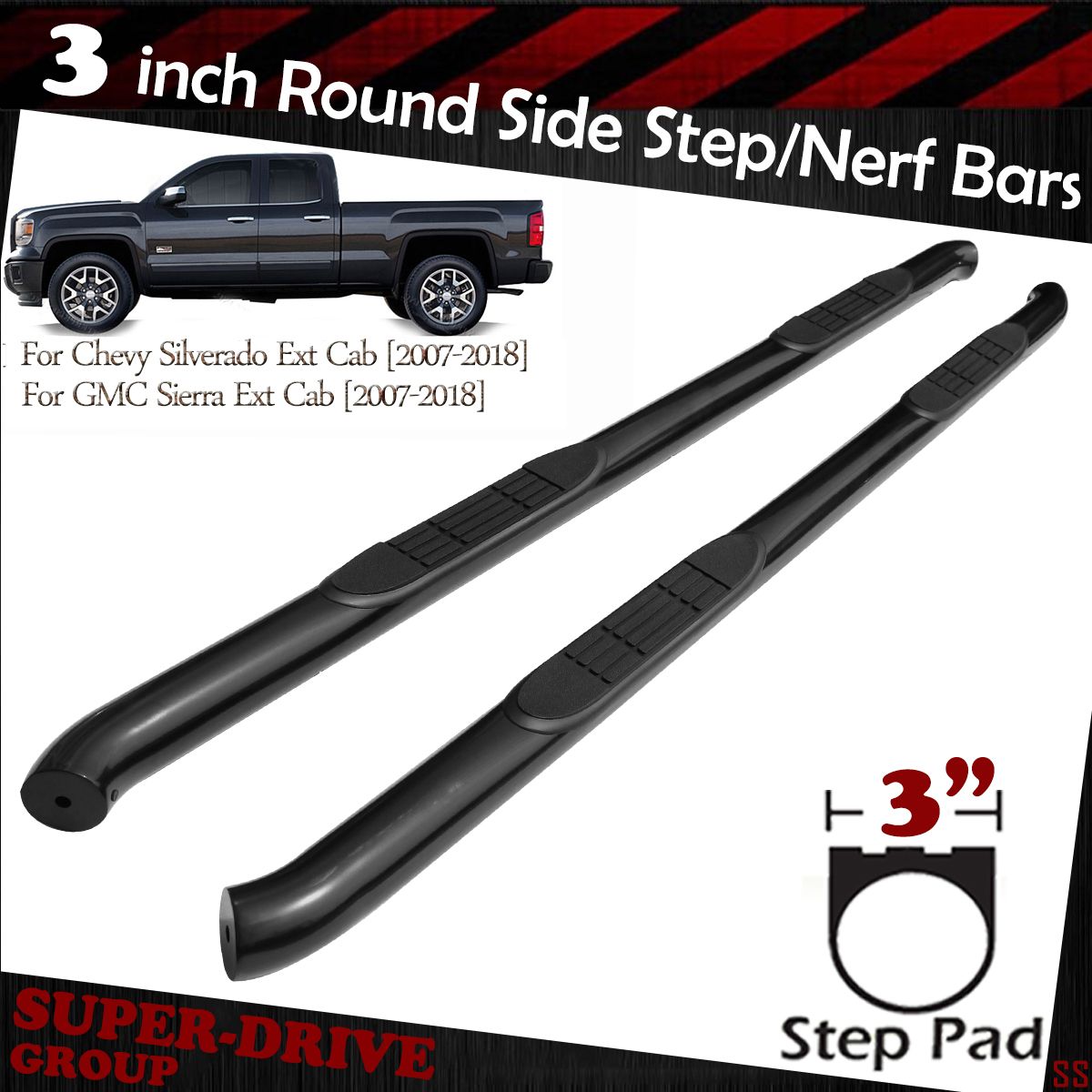 4 SS CHROME SIDE STEP NERF BARS RUNNING BOARDS 99-14 SILVERADO//SIERRA EXTENDED