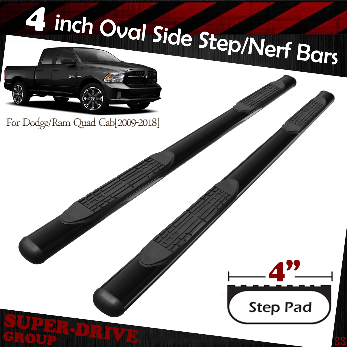 For 02-09 Dodge Ram Quad Cab 4/" Oval Hd Side Step Nerf Bars Running Boards Black