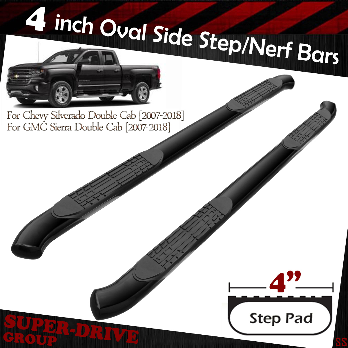 07-18 Chevy Silverado GMC Sierra 1500 Extended Cab 3/" Nerf Bars Side Steps Black