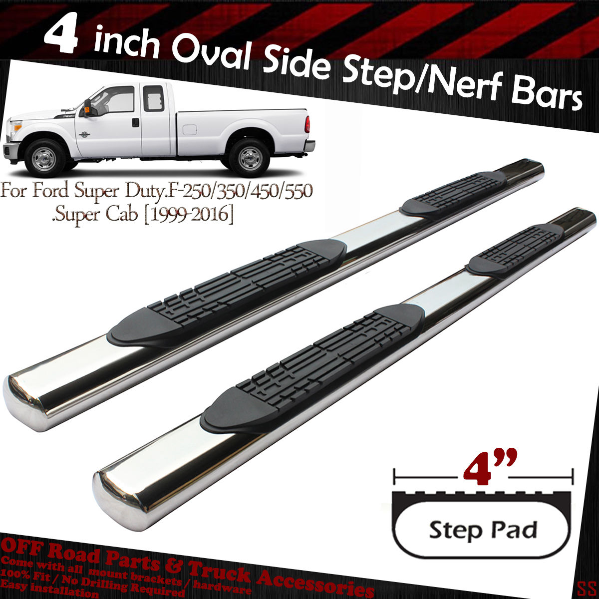 3/'/' Black Side Step Bars Fit 1999-2016 F250//350//450//550 Super Duty Super Cab