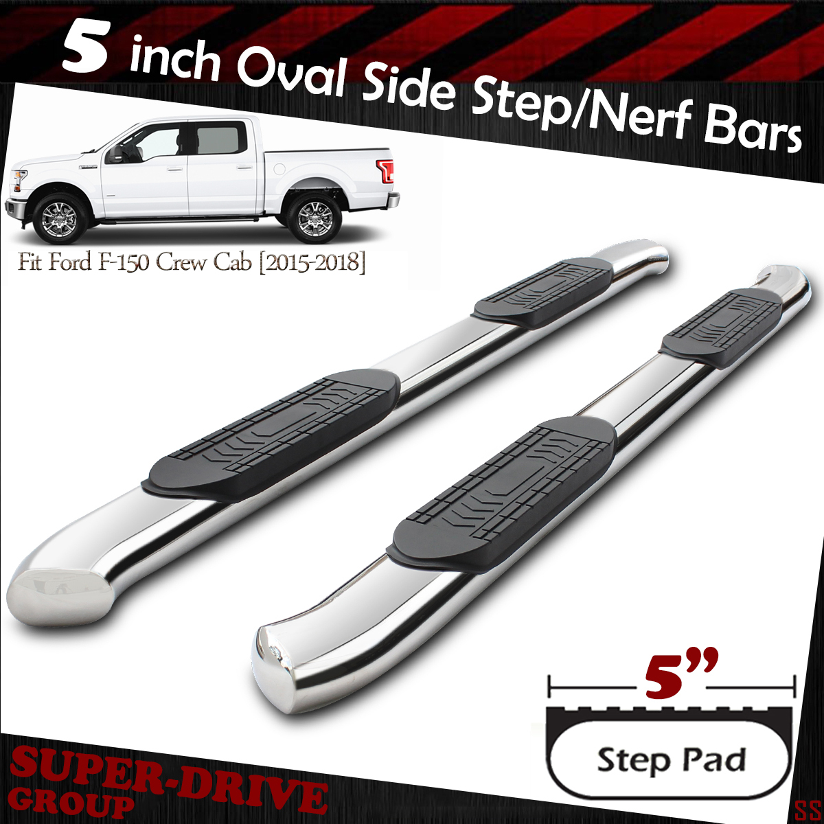For 99-16 FORD F-250 350 SuperDuty Crew Cab 4/" Oval Side Step Curved Nerf Bars B
